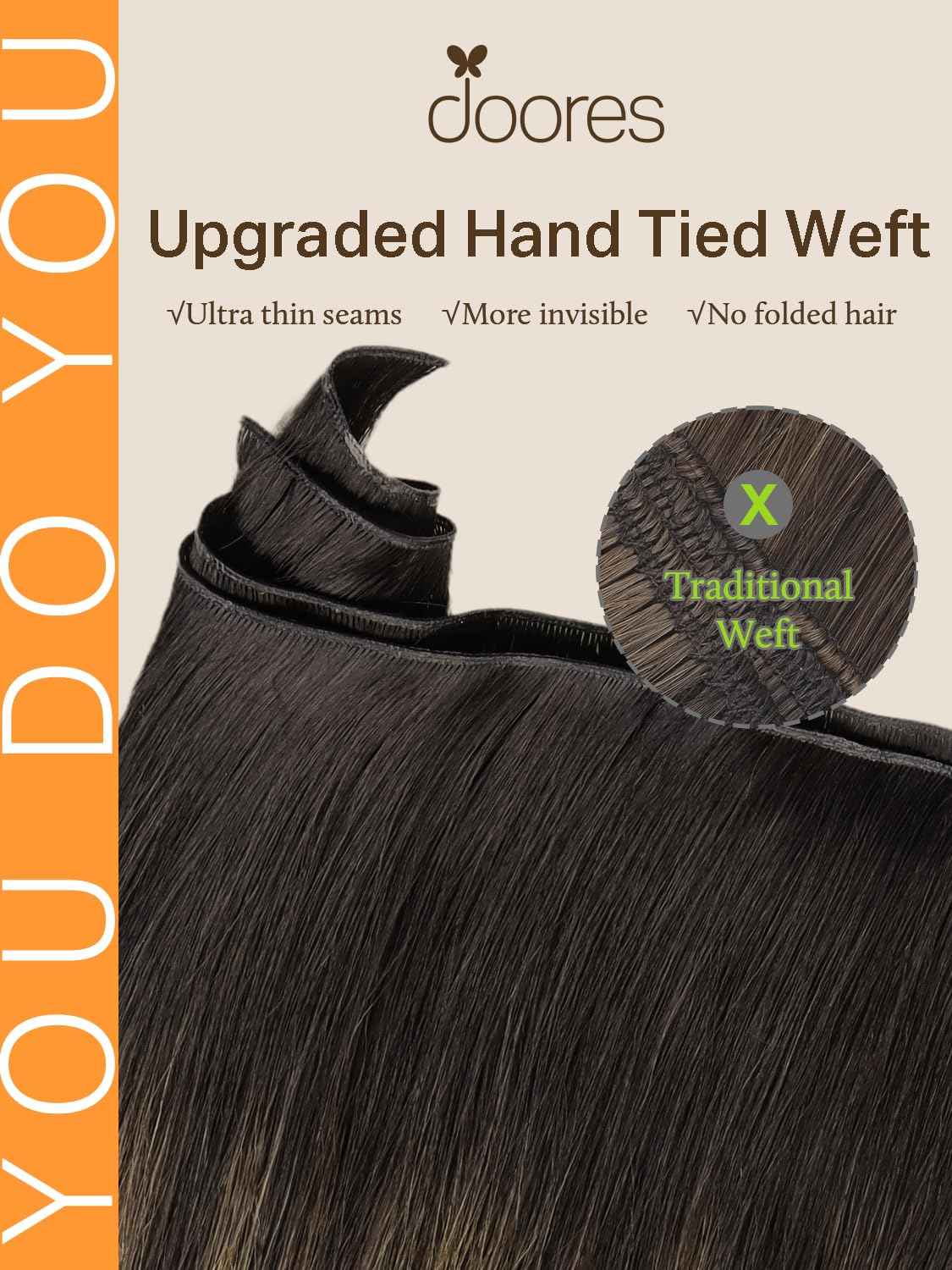 DOORES Sew in Hair Extensions Natural Straight, 18 Inch Balayage Dark Brown to Chestnut Brown 50g, Invisible Weft Hair Extensions Human Hair Virgin