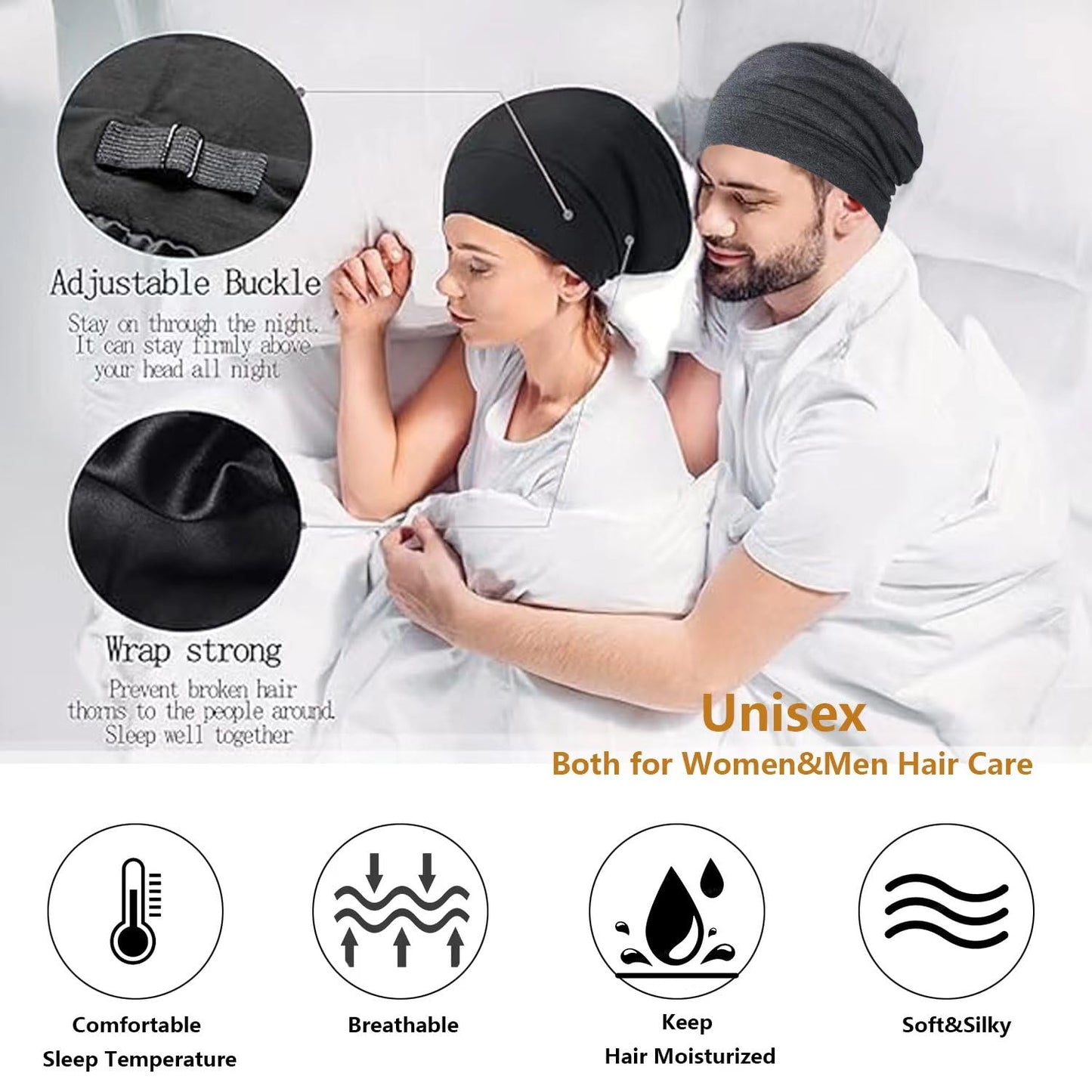 Satin Bonnet Silk Lined Sleep Cap- Adjustable Hair Cover for Women Men Frizzy Hair Night Cap Patients Care