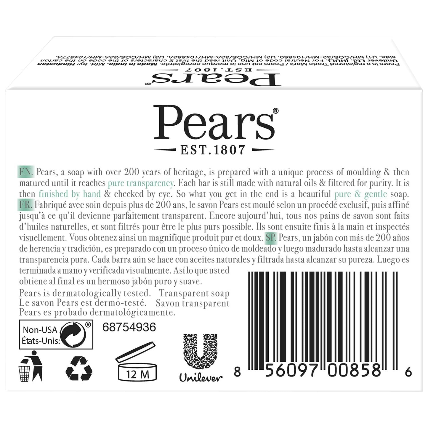 Pears Soap, Face & Body Soap, Lemon Flower Extract – Pure & Gentle Bar Soap, Transparent Moisturizing Glycerin Soap for Radiant, Glowing Skin, Oil Clearing Green Soap Bars, 4.4 Oz (Pack of 3)