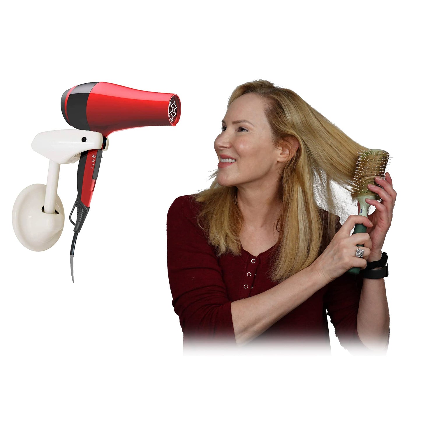 Bestie Adjustable Hair Dryer Holder Stand - Hands Free Blow Drying with Fully Positionable Arm, Permanent Wall Mount or Temporary Suction Mount to Mirror