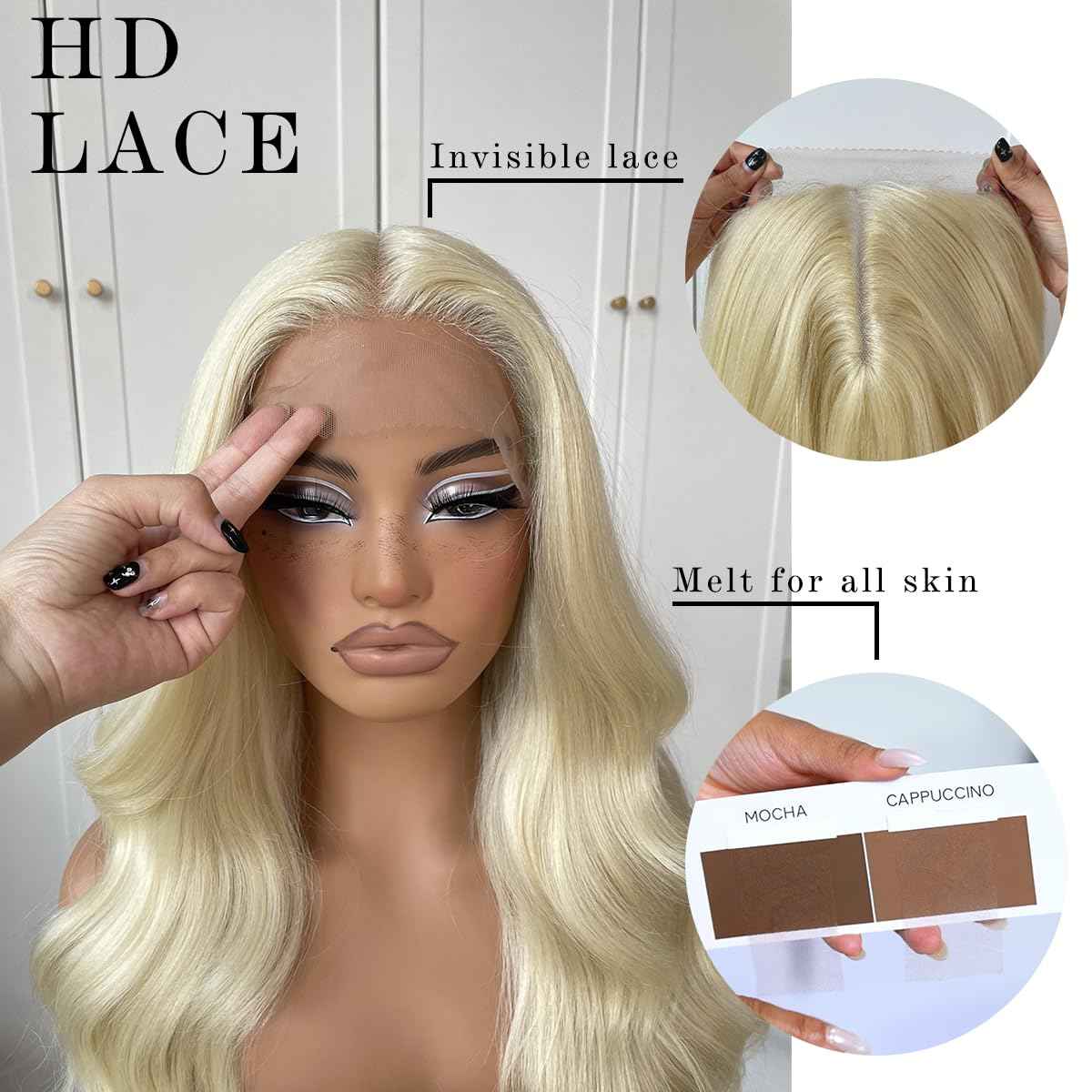 MITIMES 613 Glueless HD Lace Front Wig Pre Plucked Blonde Transparent Lace Frontal Wig Synthetic Long Body Wave Lace Front Wig With Natural Hairline