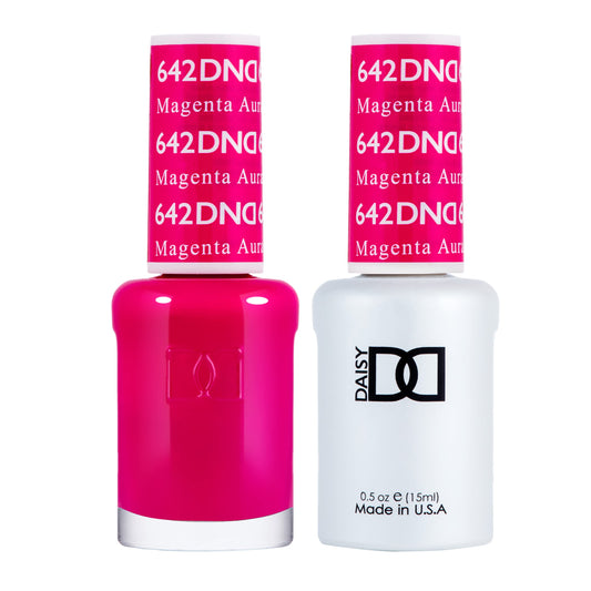 DND Gel Polish Set, Pink Collection, UV/LED Gel Polish and Air Dry Nail Lacquer, Matching Chip-Free Polish Duo, 642 Magenta Aura, 0.5 Fl Oz