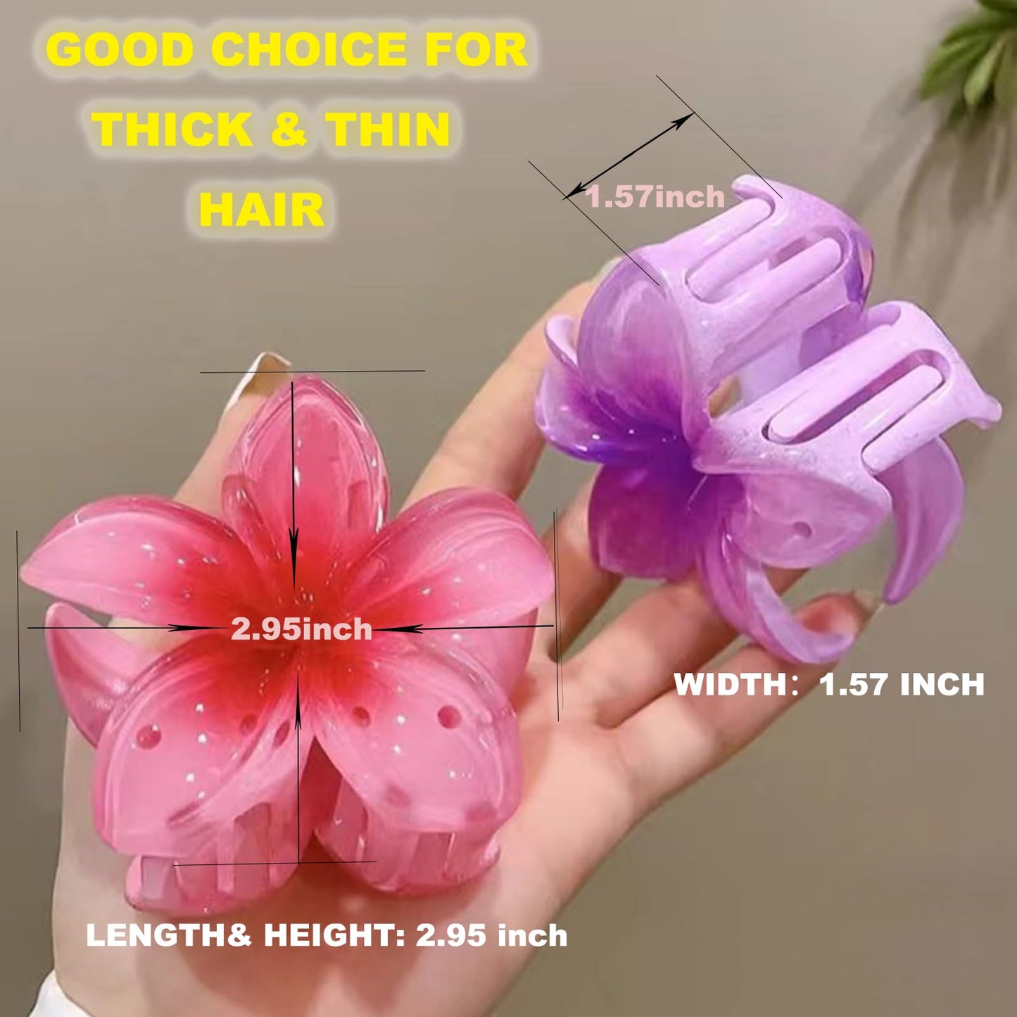 CongTil Floral Hair Clips Set - Large Non-Slip Hawaiian Plumeria Clips for Thick Hair, Strong Hold and Cute Design for Summer Holiday