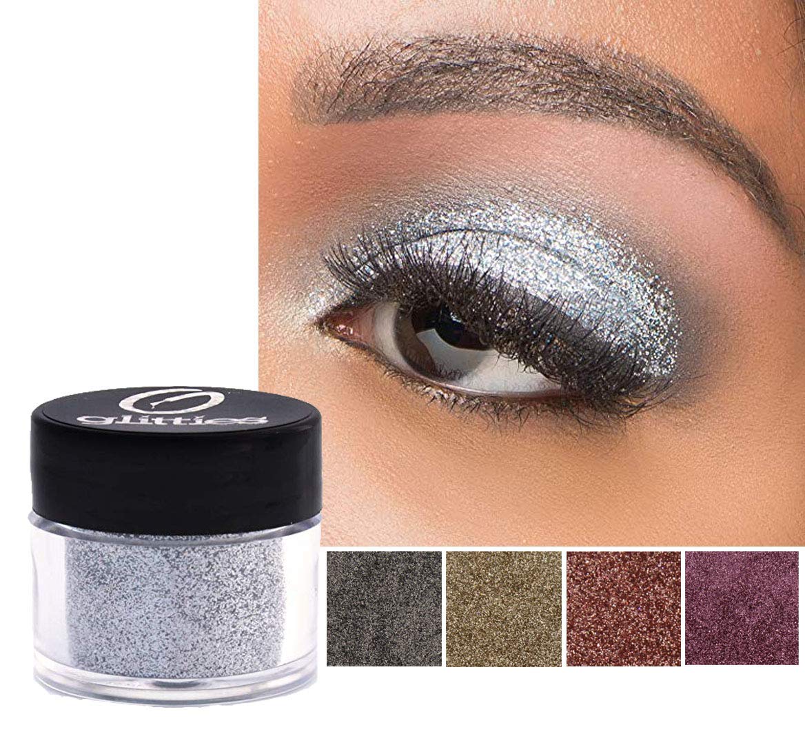 GLITTIES - Crushed Silver Jewel - Cosmetic Grade Fine (.008") Loose Glitter Powder Safe for Skin! Perfect for Makeup, Body Tattoos, Face, Hair, Lips, Soap, Lotion, Nail Art - (10 Gram Jar)