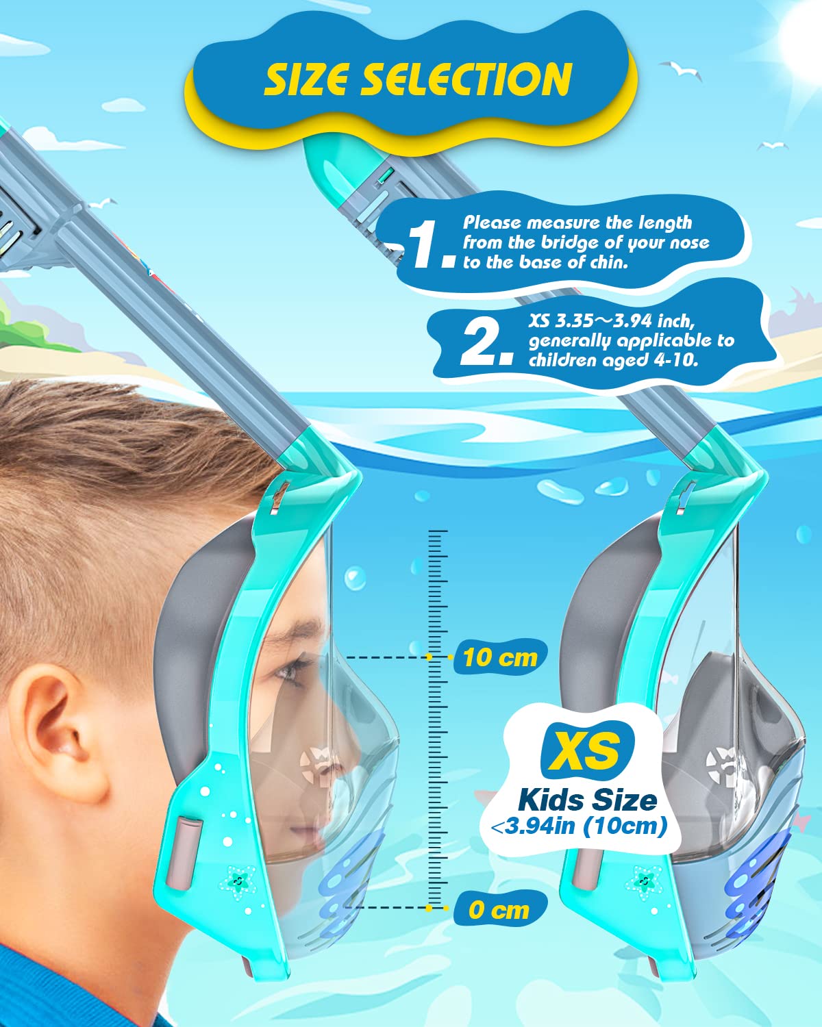 QingSong Kids Snorkel Mask Full Face, Snorkeling Set with Camera Mount, 180 Degree Panoramic View Snorkeling Gear Anti-Fog Anti-Leak