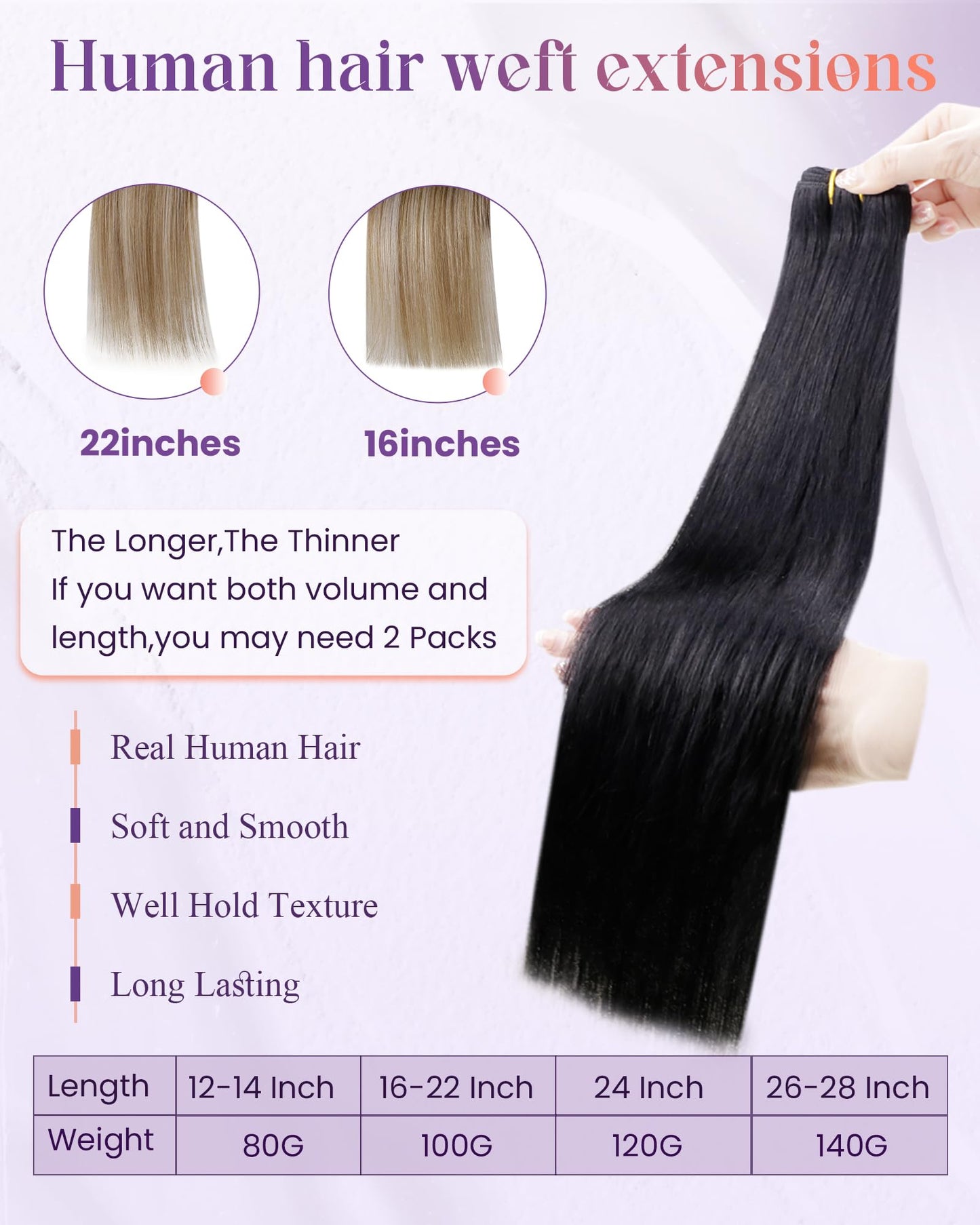 LaaVoo Weft Hair Extensions Human Hair Black Sew in Hair Extensions Real Human Hair Black Women Hair Weft Extensions Short 80g 12 Inch