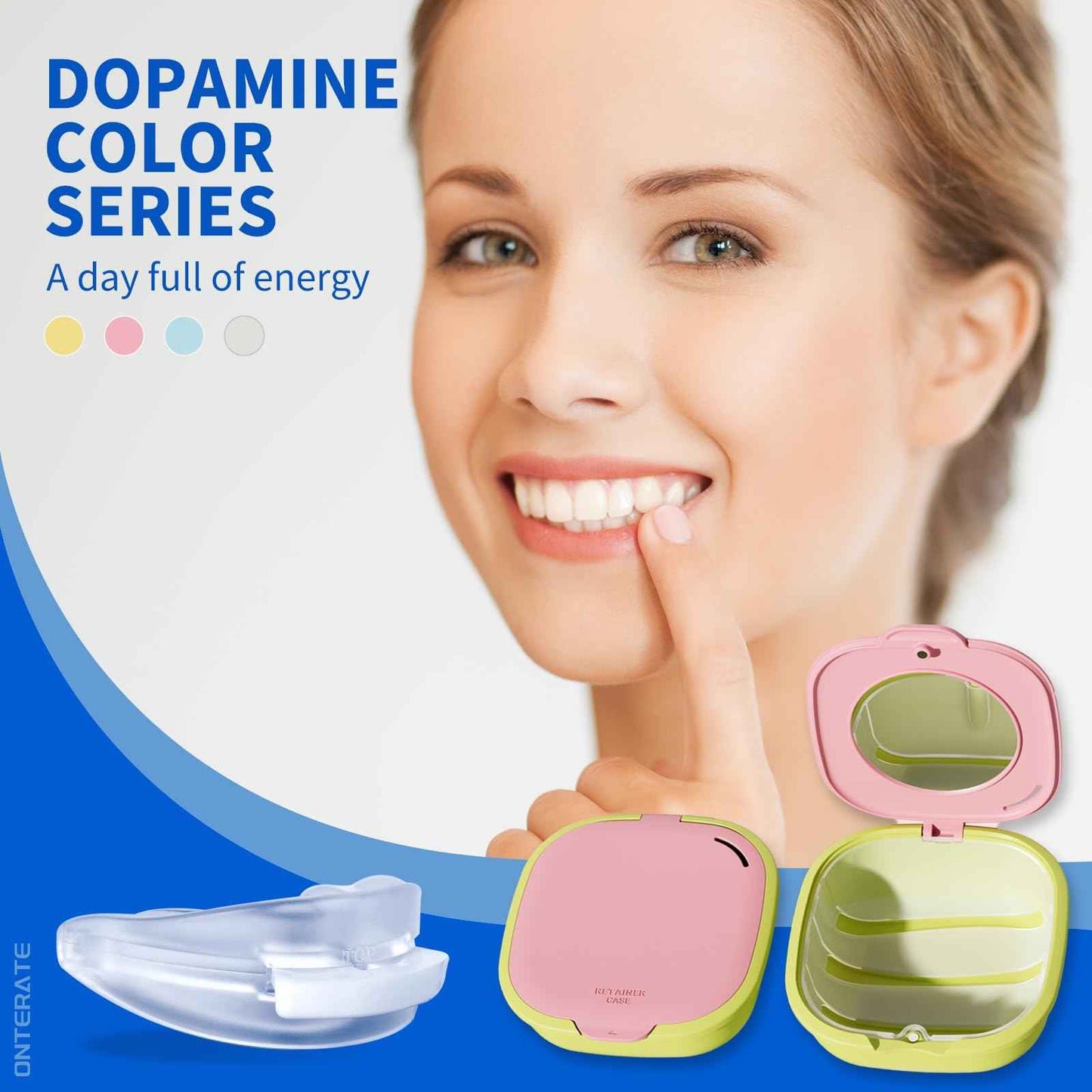 ONTERATE Magnetic Retainer Box with Mirror, Compact Denture Case with Vent Holes & Retainer Remover Tool & Chewies & Brush, Protable Aligner Cleaner Case for Night Mouth Guards, Braces (Pink Green)