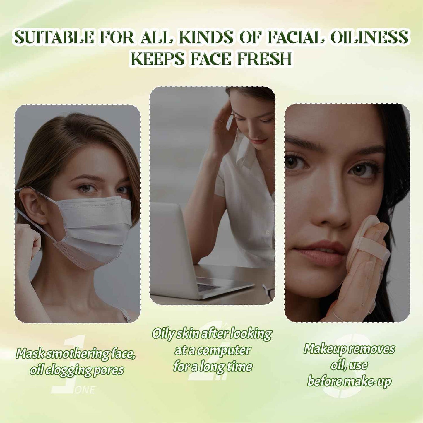 BOROLA Oil Blotting Paper for Face 200 Sheets Replacement Packs, Soft Absorbing Pads for Face Shine Control, Portable Oil Absorbing Tissues for Oily Skin, Design for Men & Women(Green)