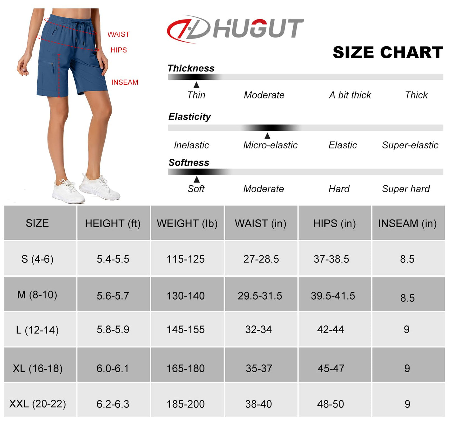 Women's Lightweight Hiking Cargo Shorts Quick Dry Athletic Shorts for Camping Travel Golf with Zipper Pockets Water Resistant Blue