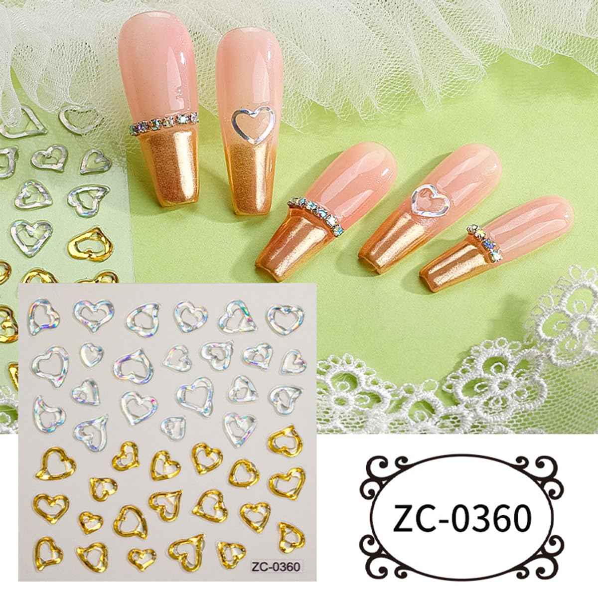 5D Gold Embossed Nail Art Stickers Crystal Soft Glue Irregular Geometric Frames Nail Stickers Sliver Hollow Designs Self Adhesive Nail Decals for Women DIY Acrylic Nail Accessories