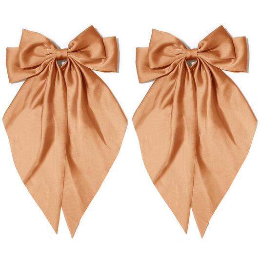 Big Hair Bows with Long Tail 2PCS Orange Bow Hair Clip with Metal Spring Clamp Soft Satin Hair Ribbon for Women Girls