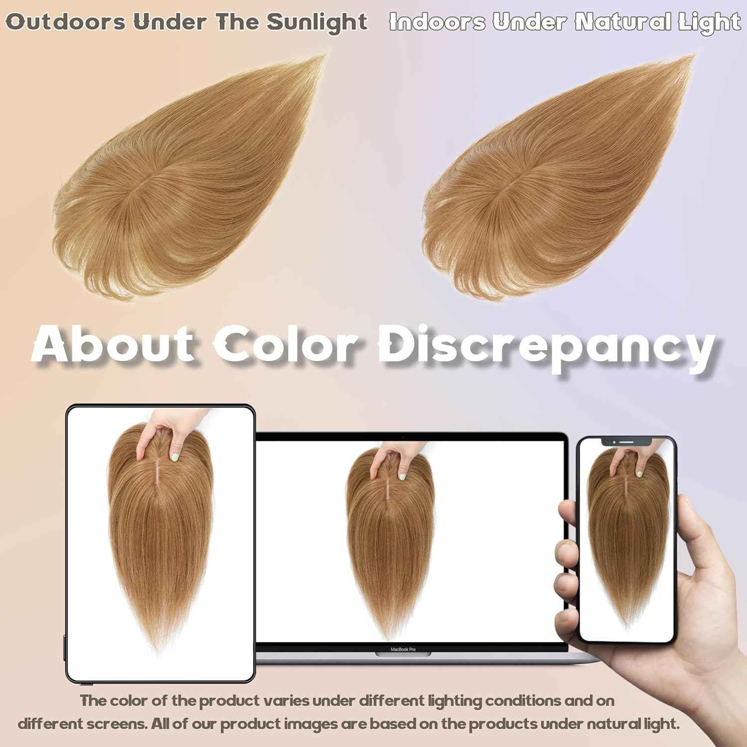 BUPPLER Hair Toppers for Women Real Human Hair-U Shape Toppers Hair Pieces for Women with Thinning Hairr 150% Density Silk Base Clip in Human Topper with Bangs for Daily Use(Light Brown-6#