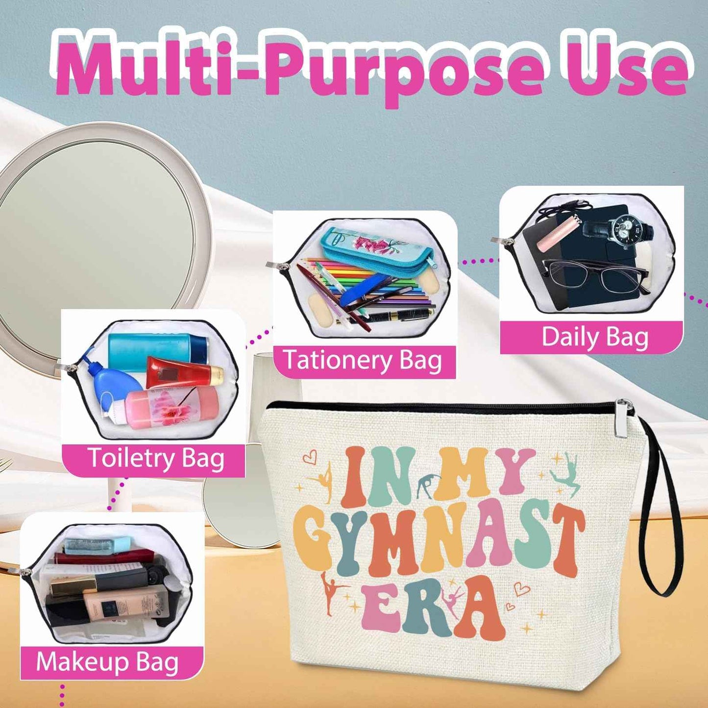 Creakraft Gymnast Makeup Bag IN MY GYMNAST ERA Singer Fans Travel Cosmetic Bag Gymnastics Accessories Vacation Travel Organizer Zipper Pouch Gymnastics Gifts for Girls Women