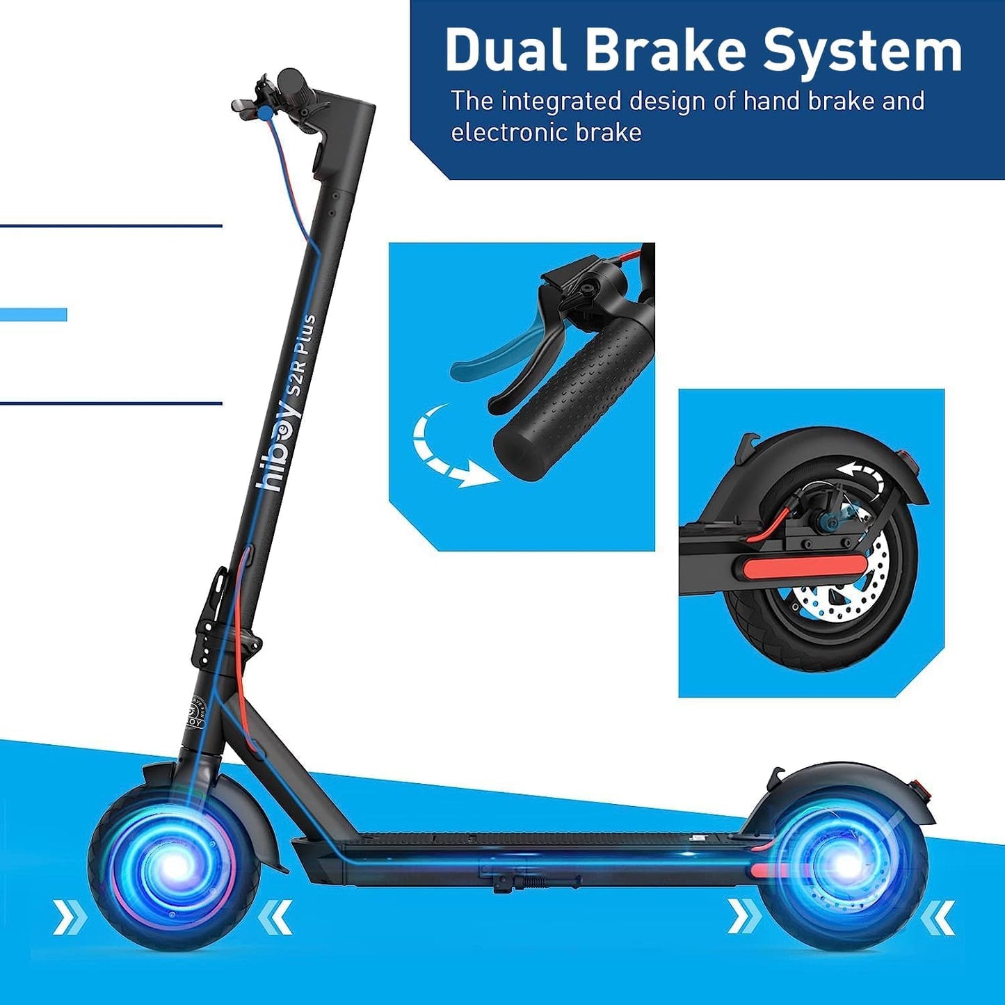 Hiboy S2R Plus Electric Scooter, Upgraded Detachable Battery, 9" Pneumatic Tires, 350W Motor - Max 22 Miles & 19 MPH Portable Folding Commuter E-Scooter for Adults - Dual Brakes with Split Wheels