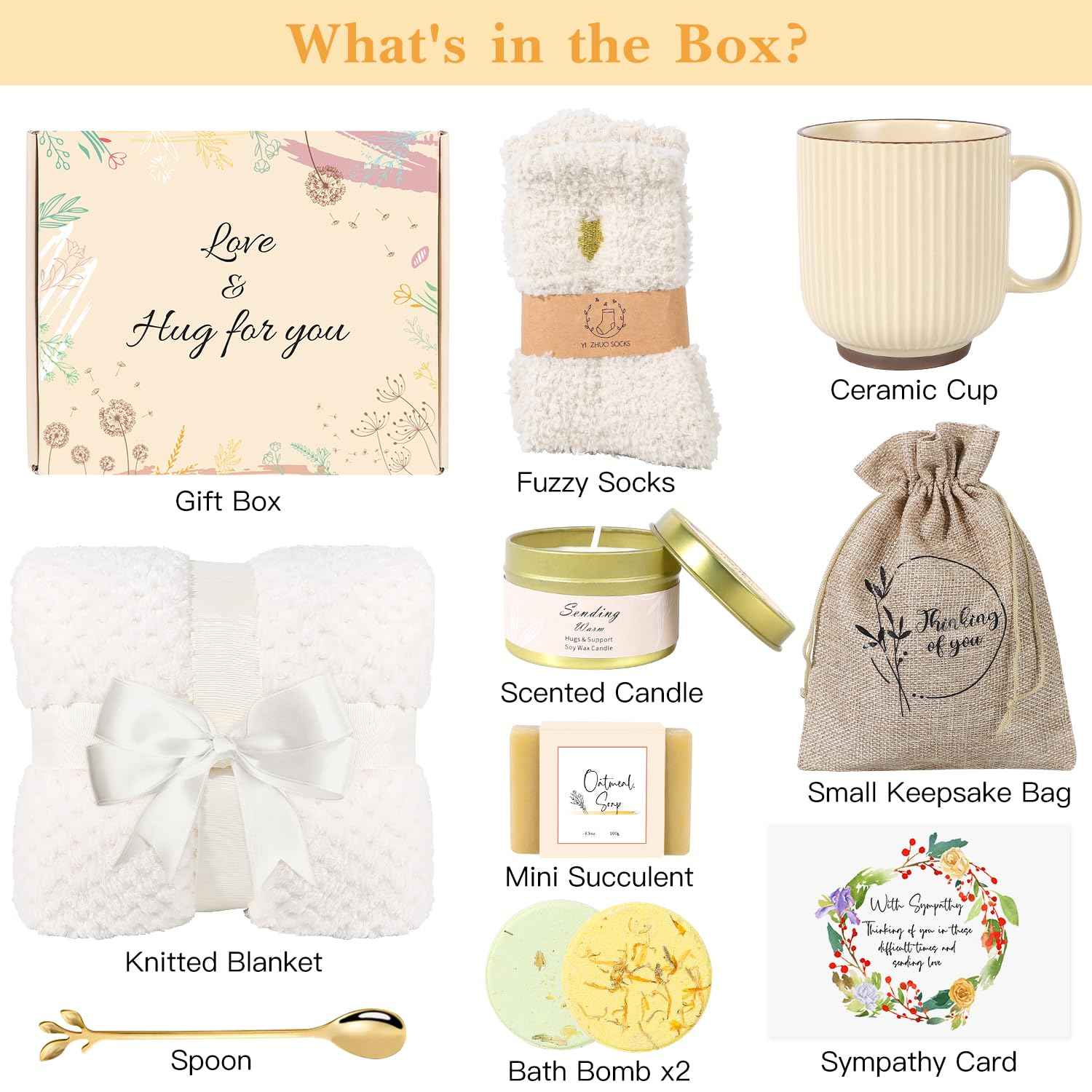 Sympathy Gift Baskets for Women, Care Package for Grieving Friend, Sorry for Your Loss Gift Basket, Get Well Soon Gift Basket for Sick Friends After Surgery Feel Better Gifts Thinking of You Gift