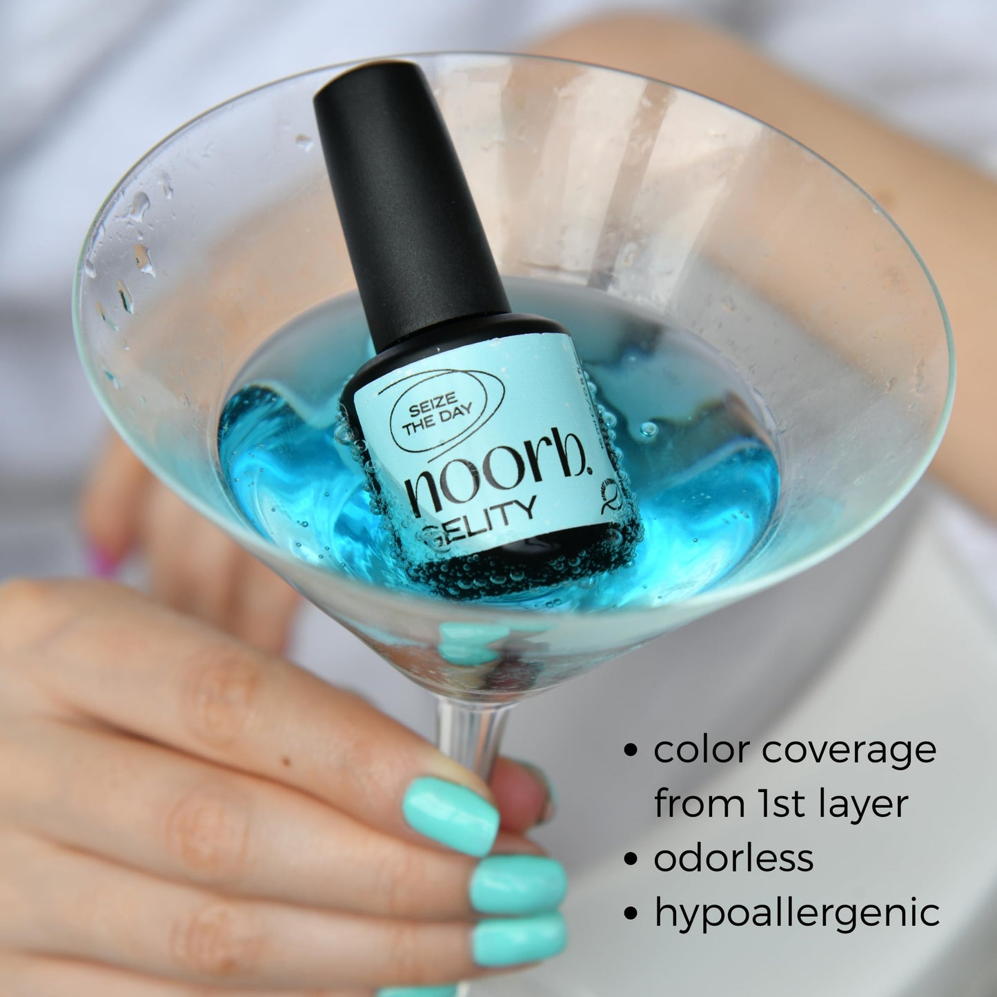 noorb beauty Glitter Blue Gel Polish, Natural Gel Nail Polish with Organic Pigments, Soak Off UV Nail Gel Polish Dark Pearl Blue Color