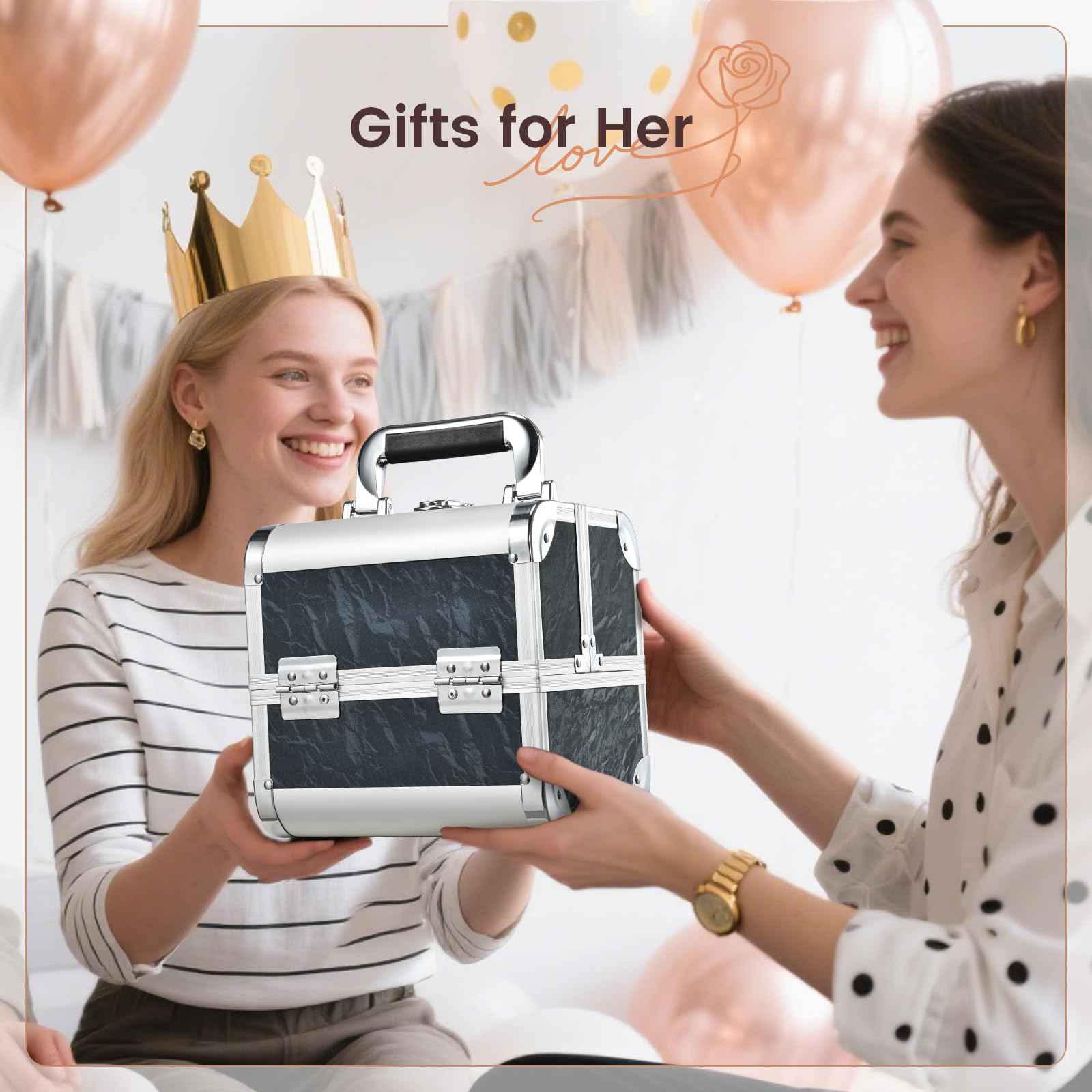 Costravio Makeup Case Train Case Portable Makeup Box with Mirror Lock Box Travel Cosmetic Train Cases Hard Make Up Organizer for Girls Nail Craft Storage Vanity Misty Hills Black