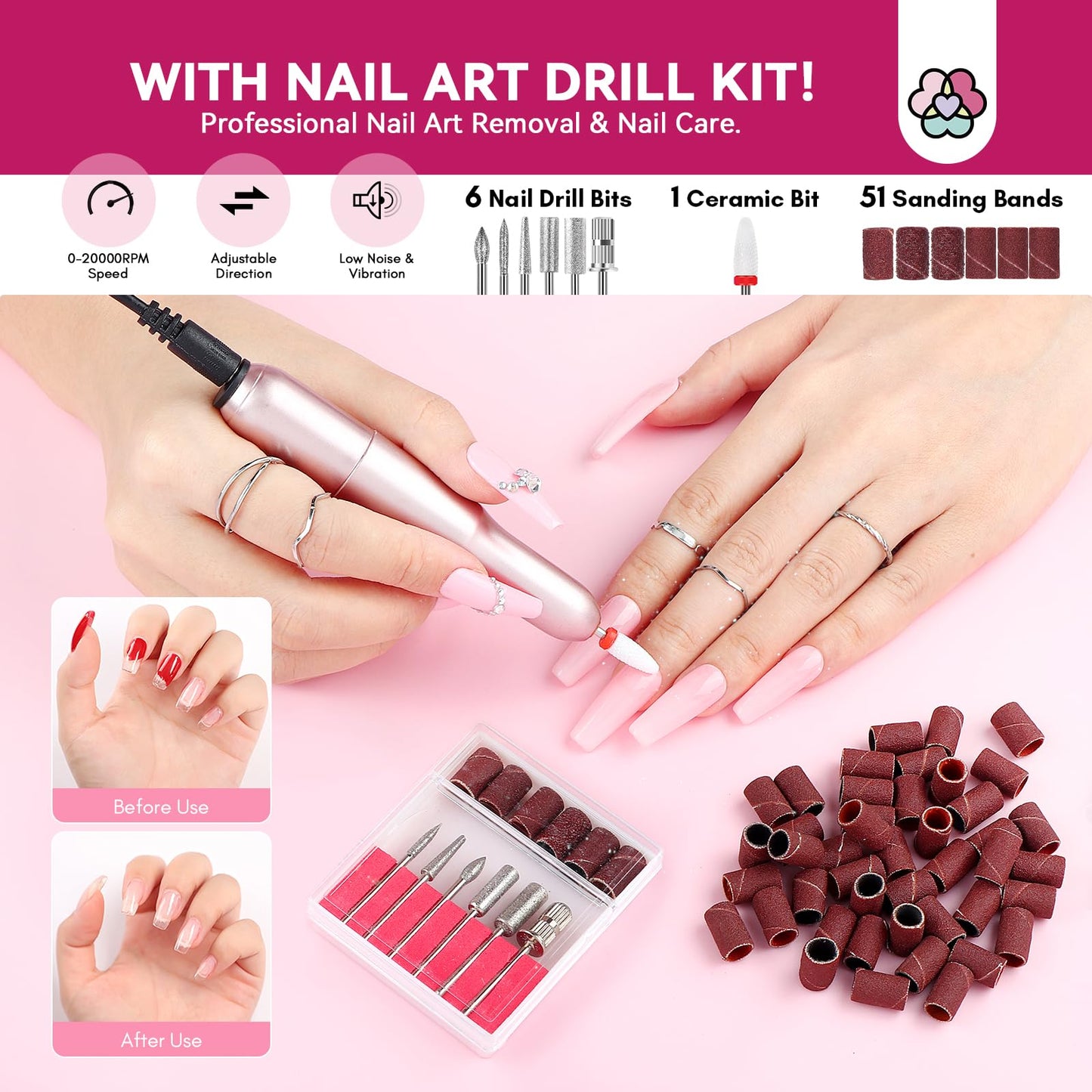 SAVILAND Builder Nail Gel Kit with Nail Drill: Castor Oil Vitamin E Builder Nail Gel in a Bottle 6 Colors 10 ml Hard Gel for Nails Strengthener Extension Gel Mini UV Lamp Nail Glue Gel Home Nail Salon