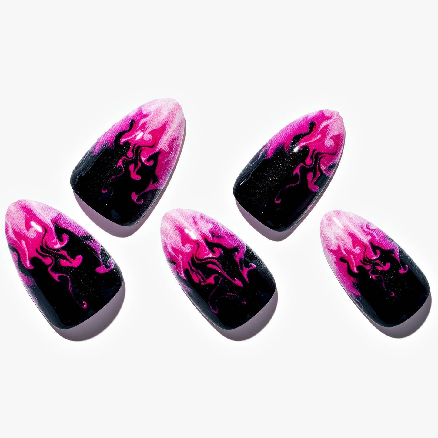 GLAMERMAID Press on Nails Short Almond, Gothic Pink Flame French Tip Glue on Gel Nails, Glossy Short Stiletto Acrylic False Nails Reusable UV Finish Full Cover Stick on Nails for Women Gifts