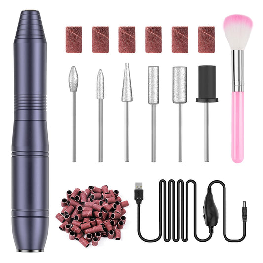 Professional Nail Drill Nail Filer Electric Set for Acrylic Nail Kit，Portable 20000 RPM USB Electric Nail Drill Polishing Manicure Tools for Beginners with Everything, Grey