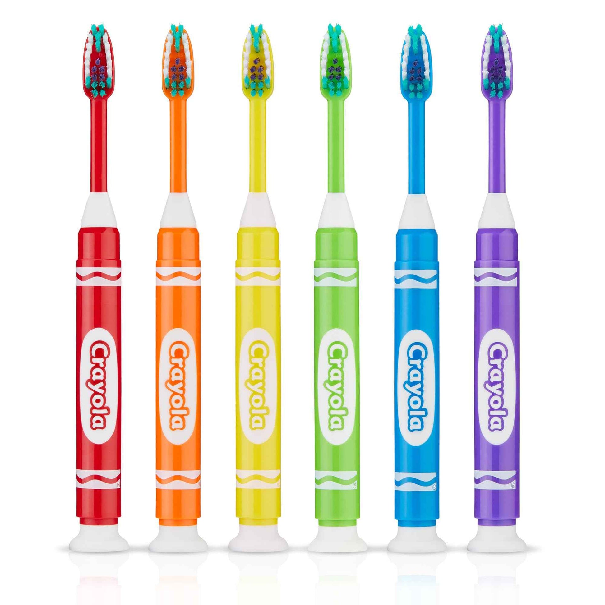GUM Crayola Marker Children’s Toothbrush, Soft Bristled Kids’ Toothbrush Set Age 5+, Suction Cup Base, 3ct (6pk)