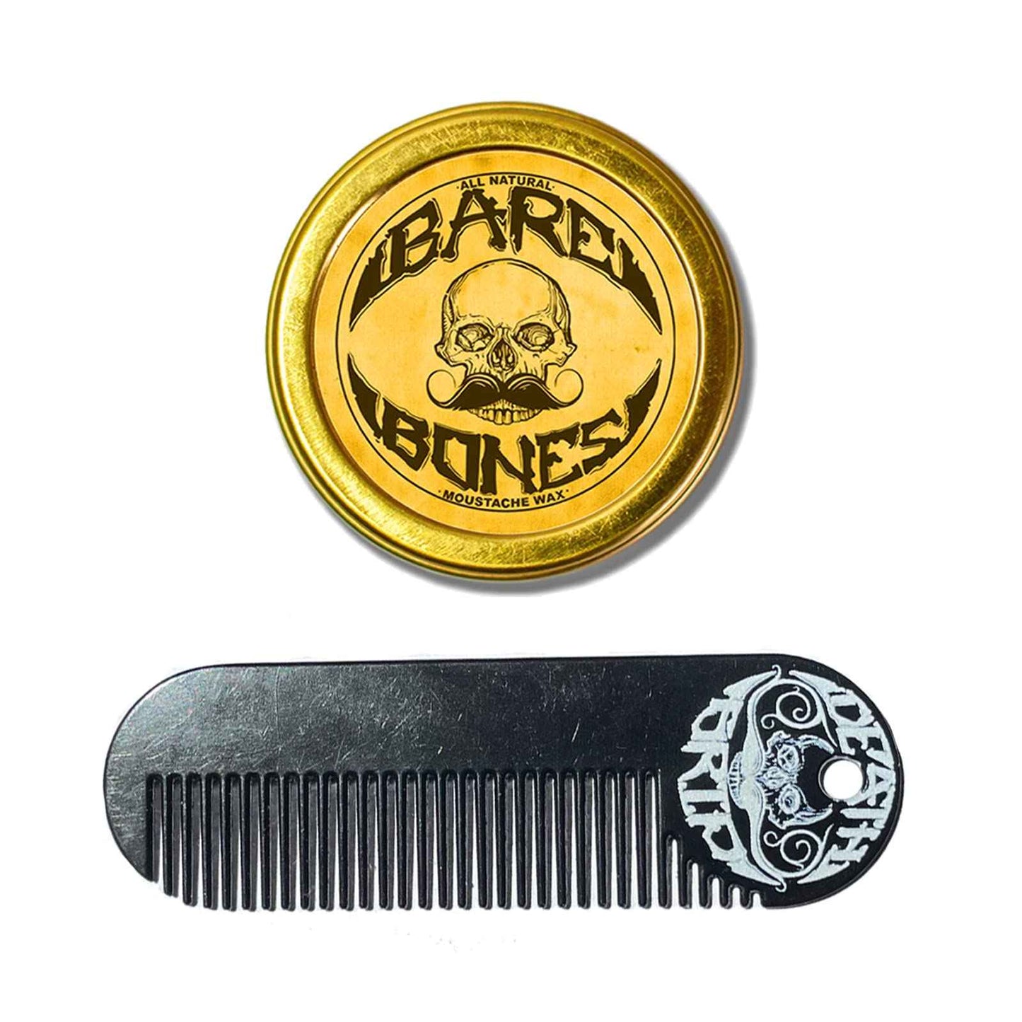 The Vintage Beard Company Bare Bones Medium Hold Mustache Wax and Death Grip Mustache Keychain Comb Set