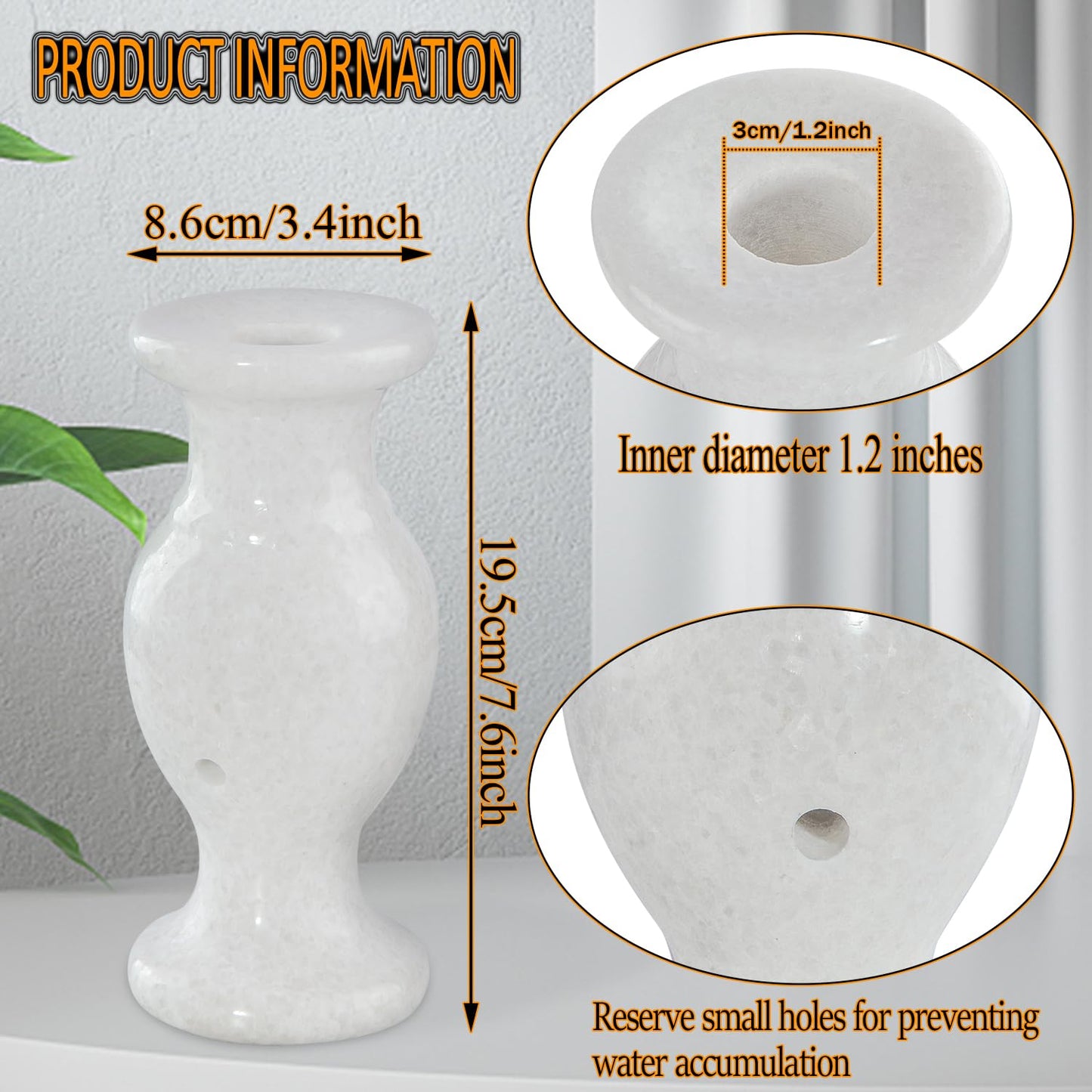 Cemetery Vase, Natural Marble Vases Flower Vases with Draining Holes for Indoor Outdoor Cemetery Memorial Grave Decorations (2, White)