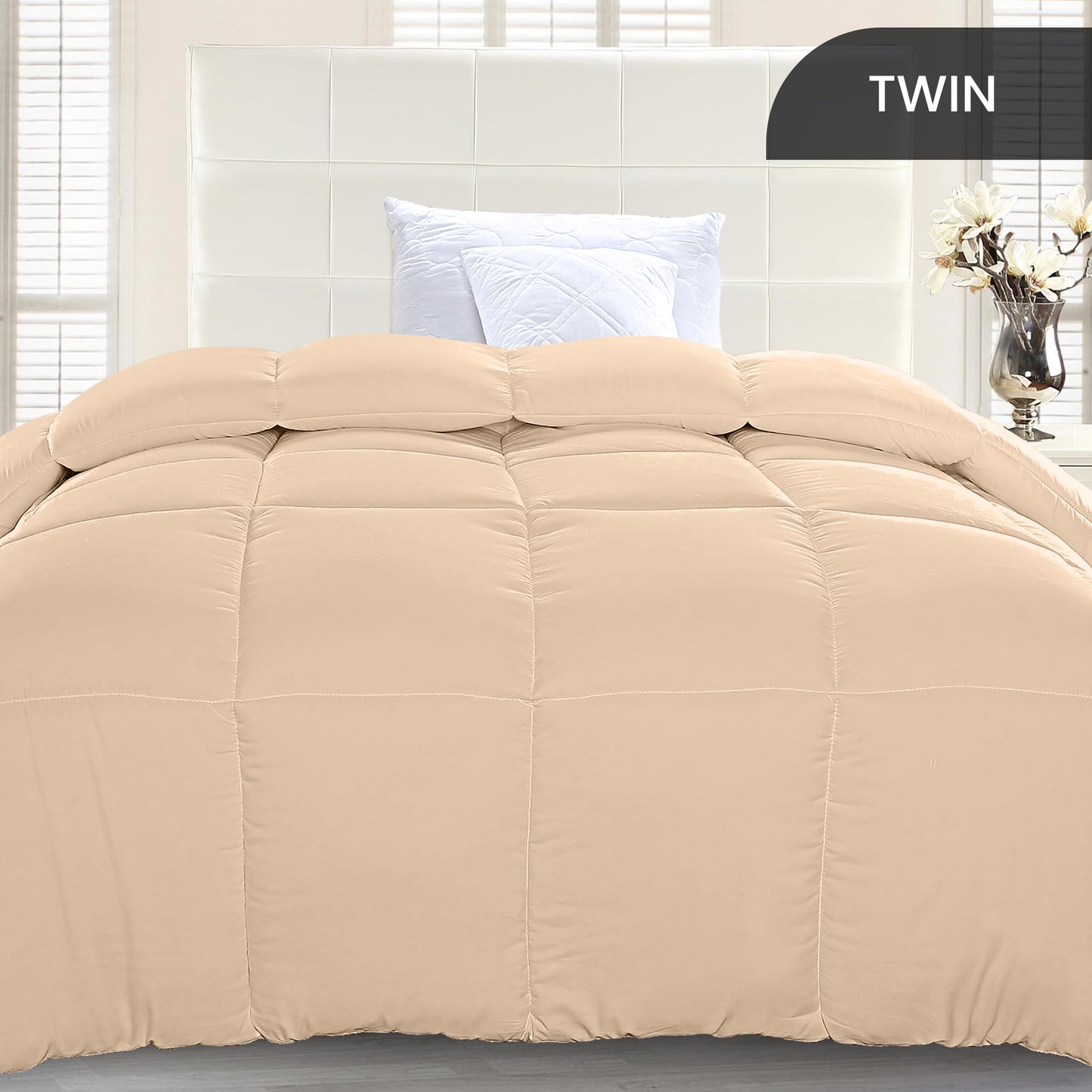 Utopia Bedding Comforter Duvet Insert, Quilted Comforter with Corner Tabs, Box Stitched Down Alternative Comforter Twin (Beige)