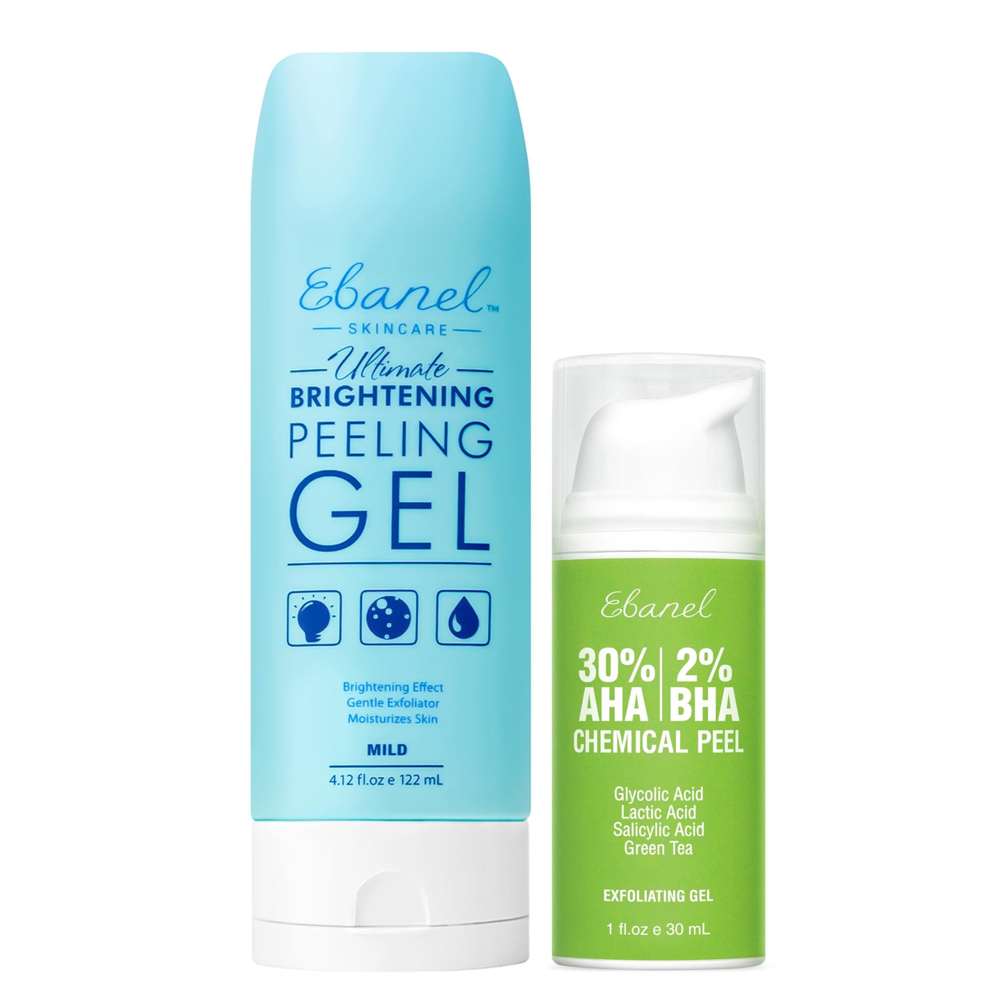 Ebanel Bundle of Gentle Exfoliating Face Scrub Peeling Gel and 30% AHA 2% BHA Chemical Peel Exfoliant Gel