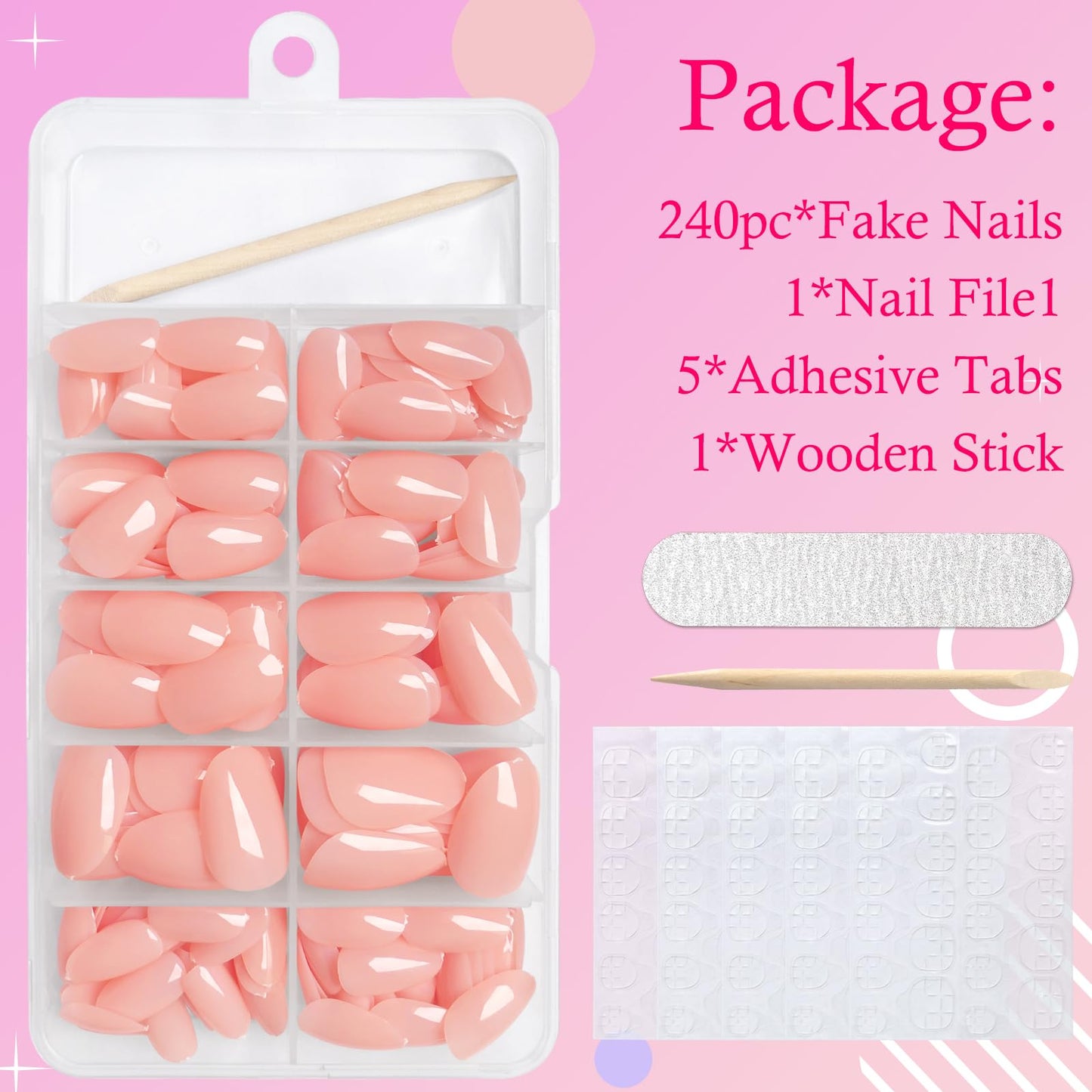 AddFavor Oval Press on Nails Short Fake Nails, 240pcs Nude Pink Nails Press on Almond False Nail Full Cover Acrylic Nail for Women and Girls