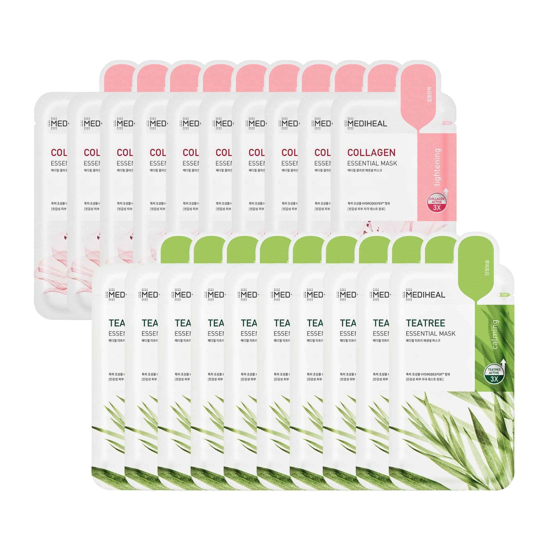 Mediheal Official Collagen & Tea Tree Sheet Mask 20 Sheets Set - Firming and Soothing Duo