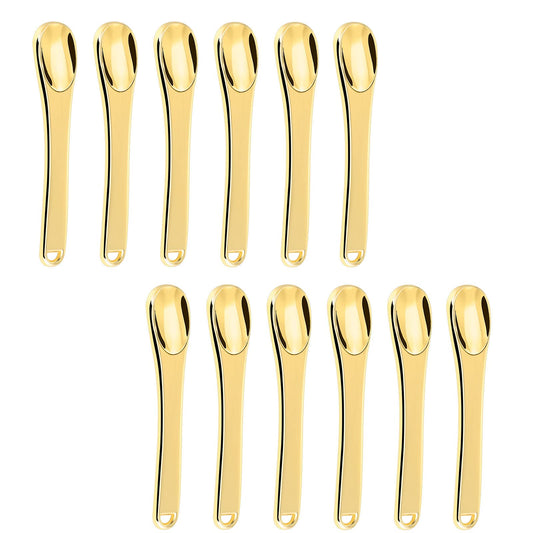 KOIBITO 12 Pack Metal Makeup Spatula, Mini Skin Care Product Aplicator, Metal Spoon, Beauty Scoop for Facial Cosmetic(Gold)