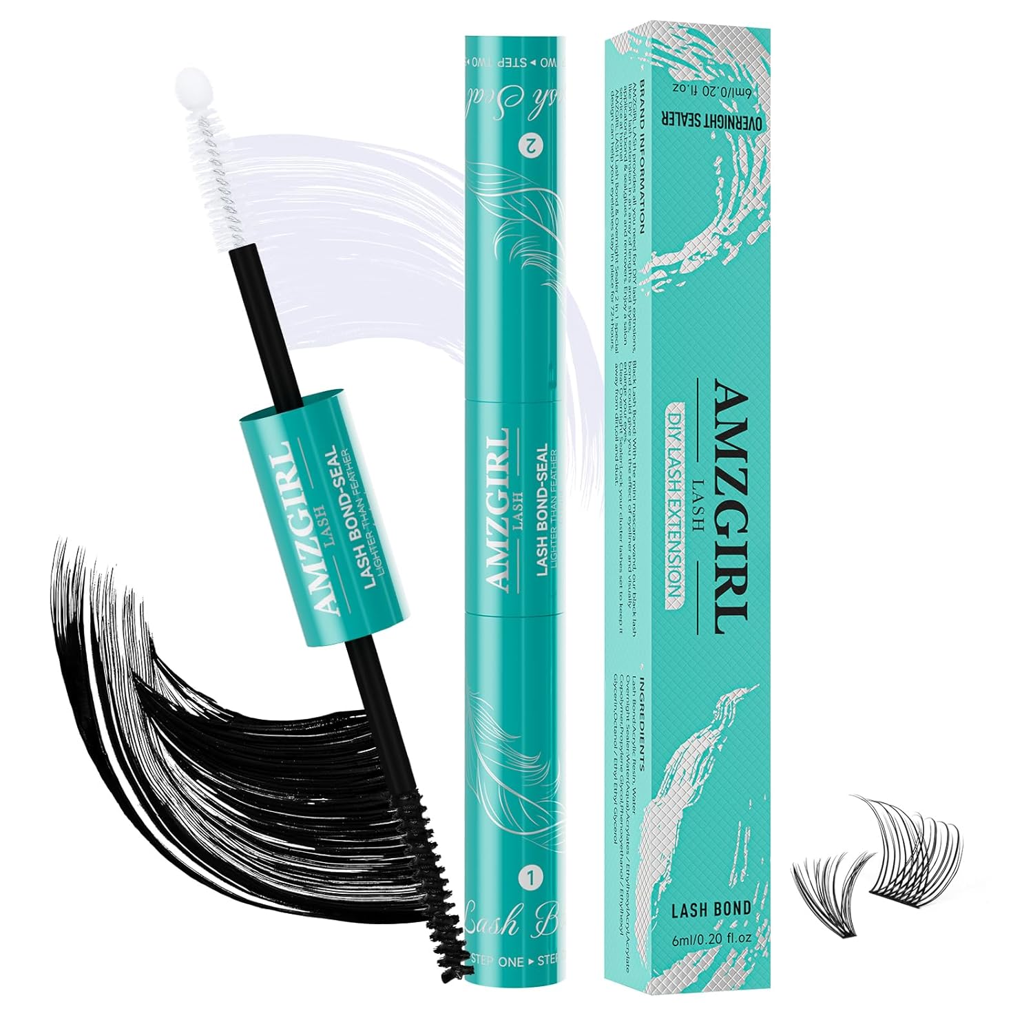 Lash Bond and Seal Eyelash Cluster Glue House of Lash Clusters Mascara Wand Glue 10ml Long Lasting 72 Hours Black Cluster Lash Glue + Lash Seal 2 in 1 Lash Clusters at Home By AMZGlRL(Black)