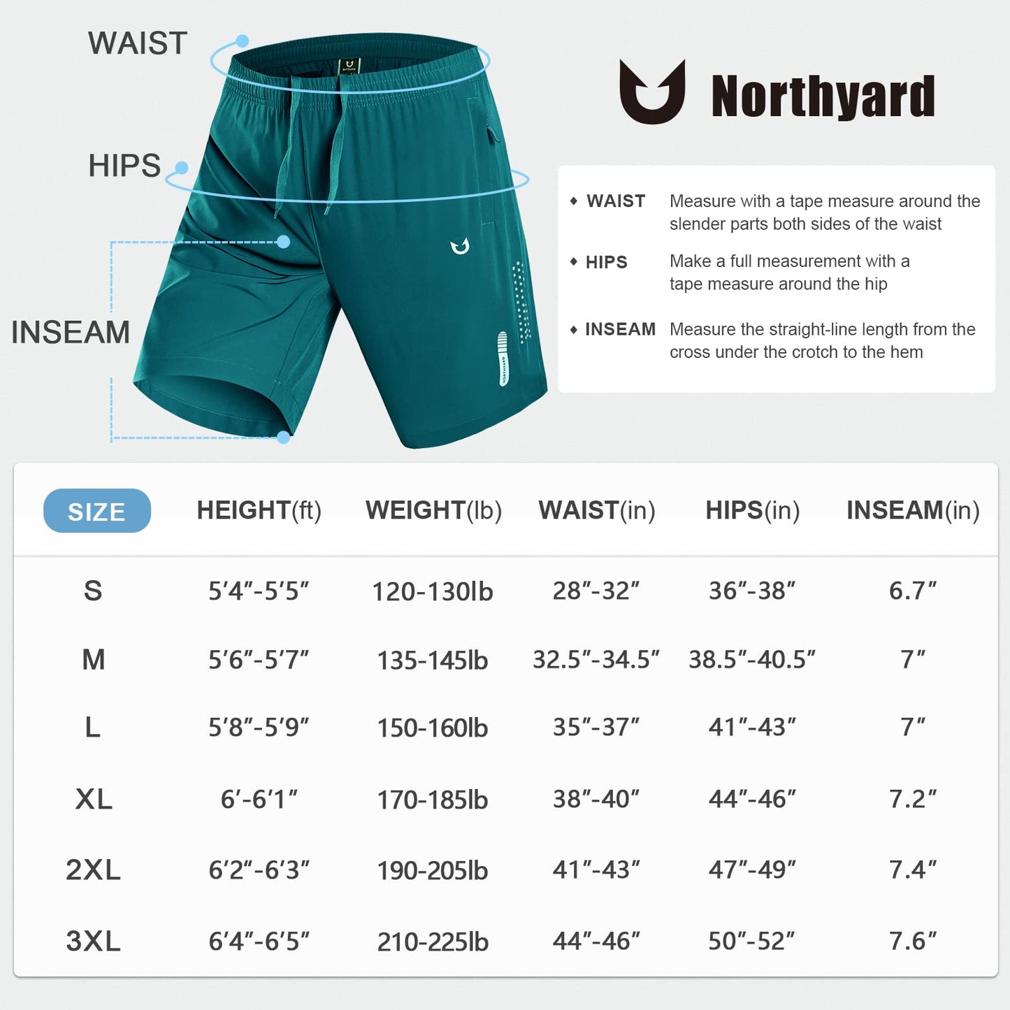 NORTHYARD Men's Athletic Running Shorts Quick Dry Workout Shorts 7"/ 5"/ 9" Lightweight Sports Gym Basketball Shorts Hiking Exercise PEACOCKBLUE S