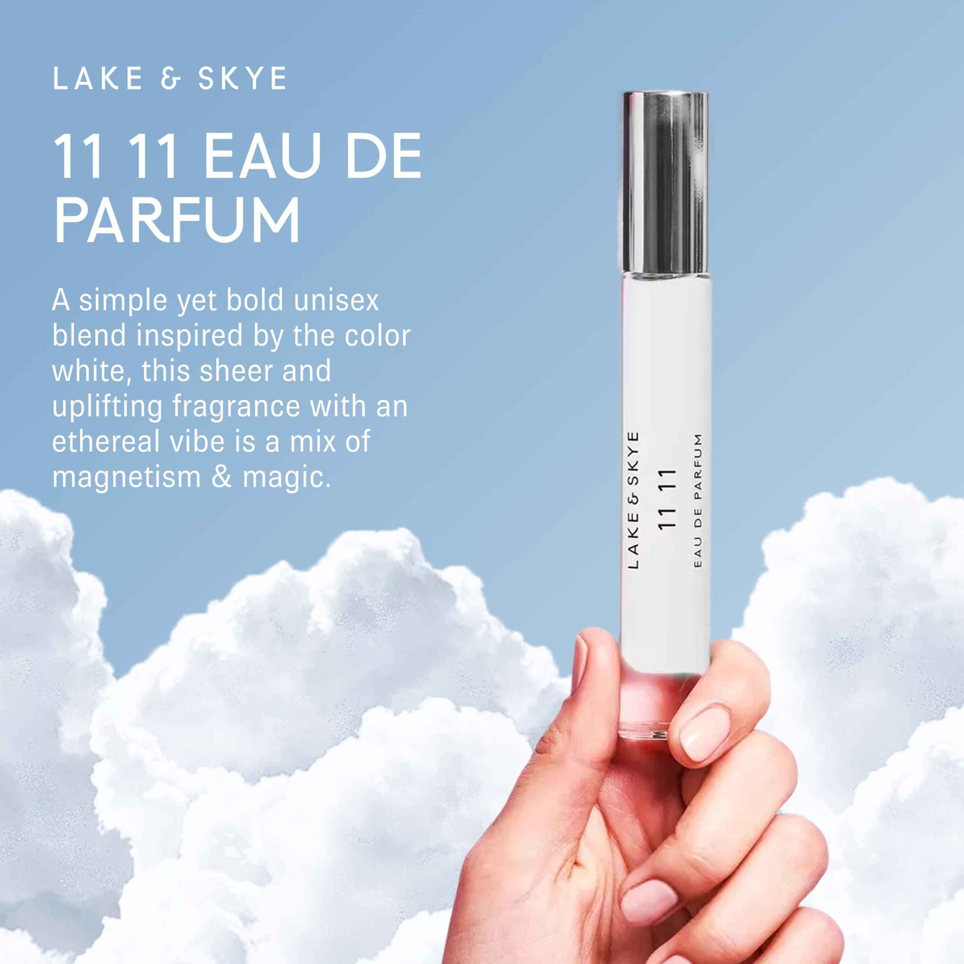 Lake & Skye 11 11 Eau de Parfum Travel Spray, Long Lasting Fragrance, 0.5 fl oz (15 ml) - Skin Musk, Clean, Vegan, Paraben-Free, Cruelty-Free