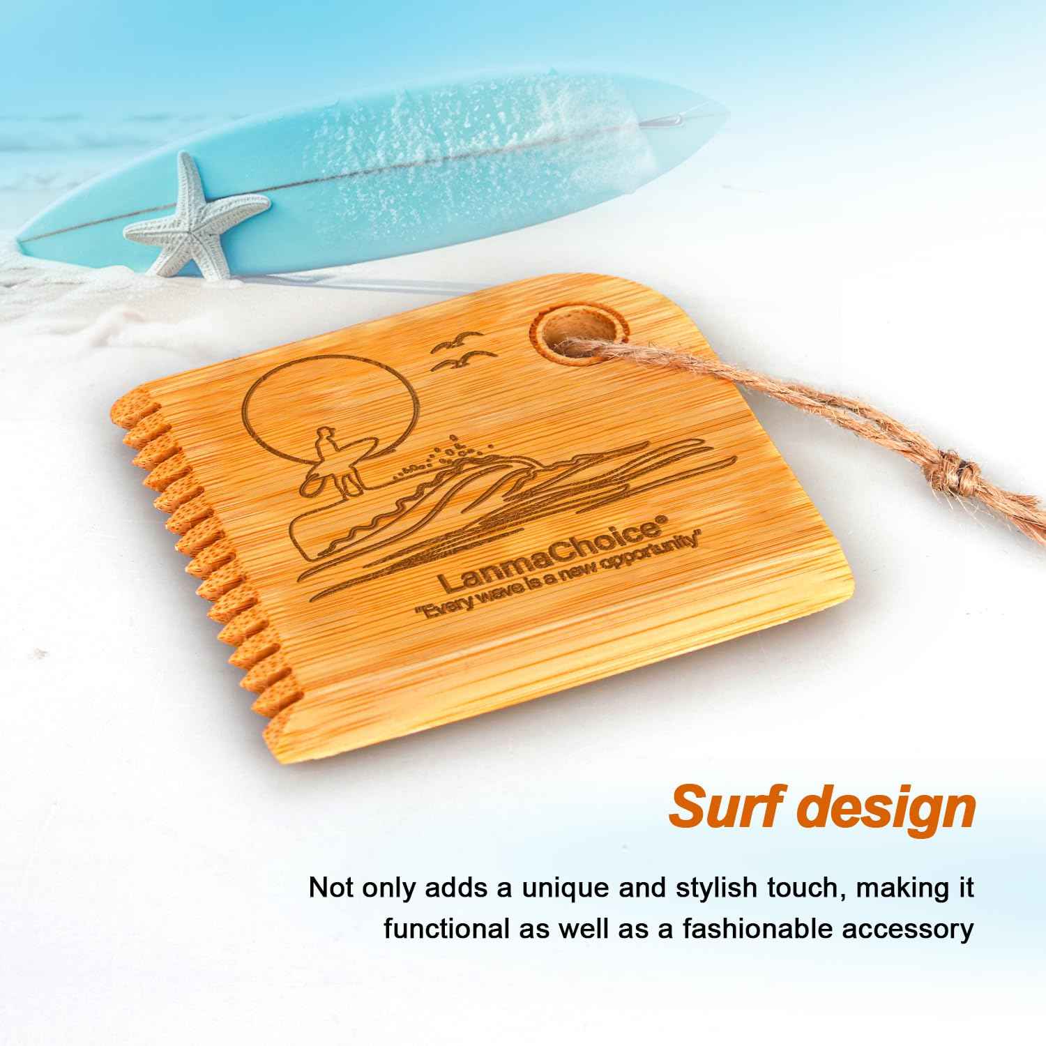 Lanmachoice Surf Wax Comb - Bamboo Surfboard Wax Remover, Wax Comb for Surfboard, Can be Used for Sex Wax,Unique Design with Surfing Pattern