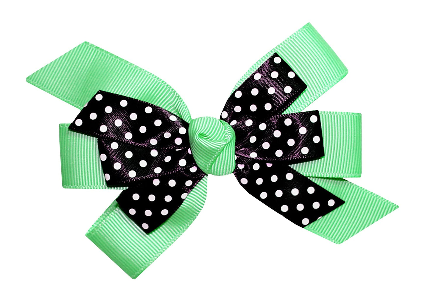 WD2U Girls 4.5" Black Dotted Grosgrain Boutique Hair Bow Alligator Clip (Mint)