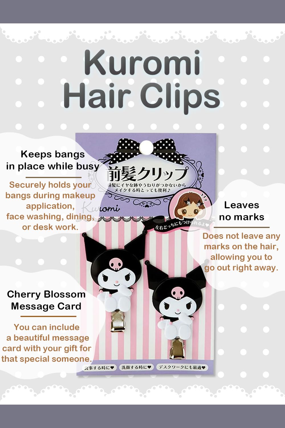 SanrioOriginal Hair Clips (Japan Import) - Includes Cherry Blossom Message Card (Pompompurin (Vertical)), 1 Count (Pack of 1)