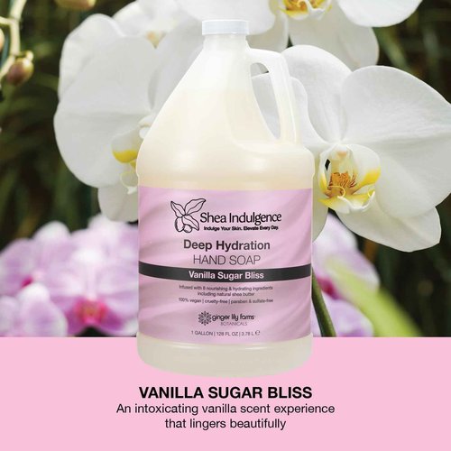 Ginger Lily Farms Botanicals Shea Indulgence Deep Hydration Liquid Hand Soap Refill, 100% Vegan & Cruelty-Free, Vanilla Sugar Bliss Scent, 1 Gallon (128 fl oz)