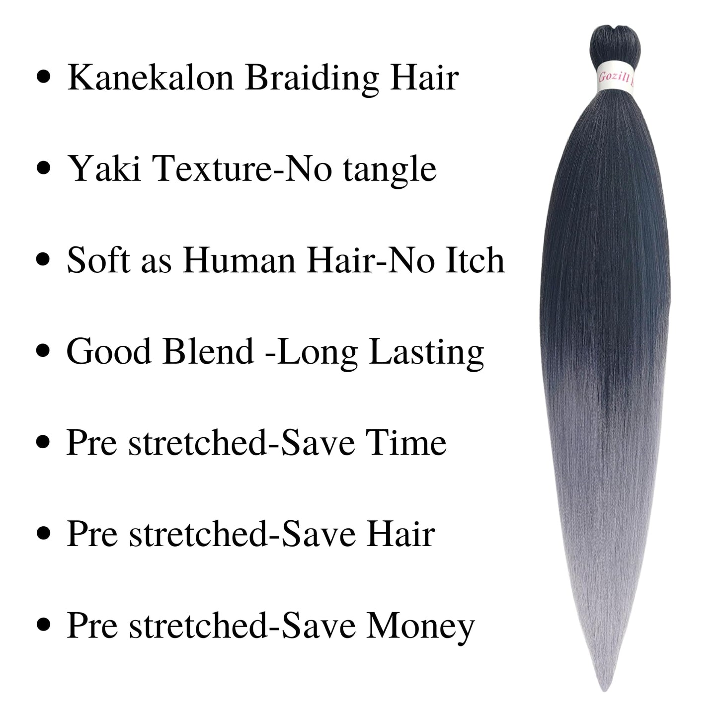 Gozill Baiding Hair Pe Sretched Grey Kanekalon Braiding Hair Prestretched Ez Braid