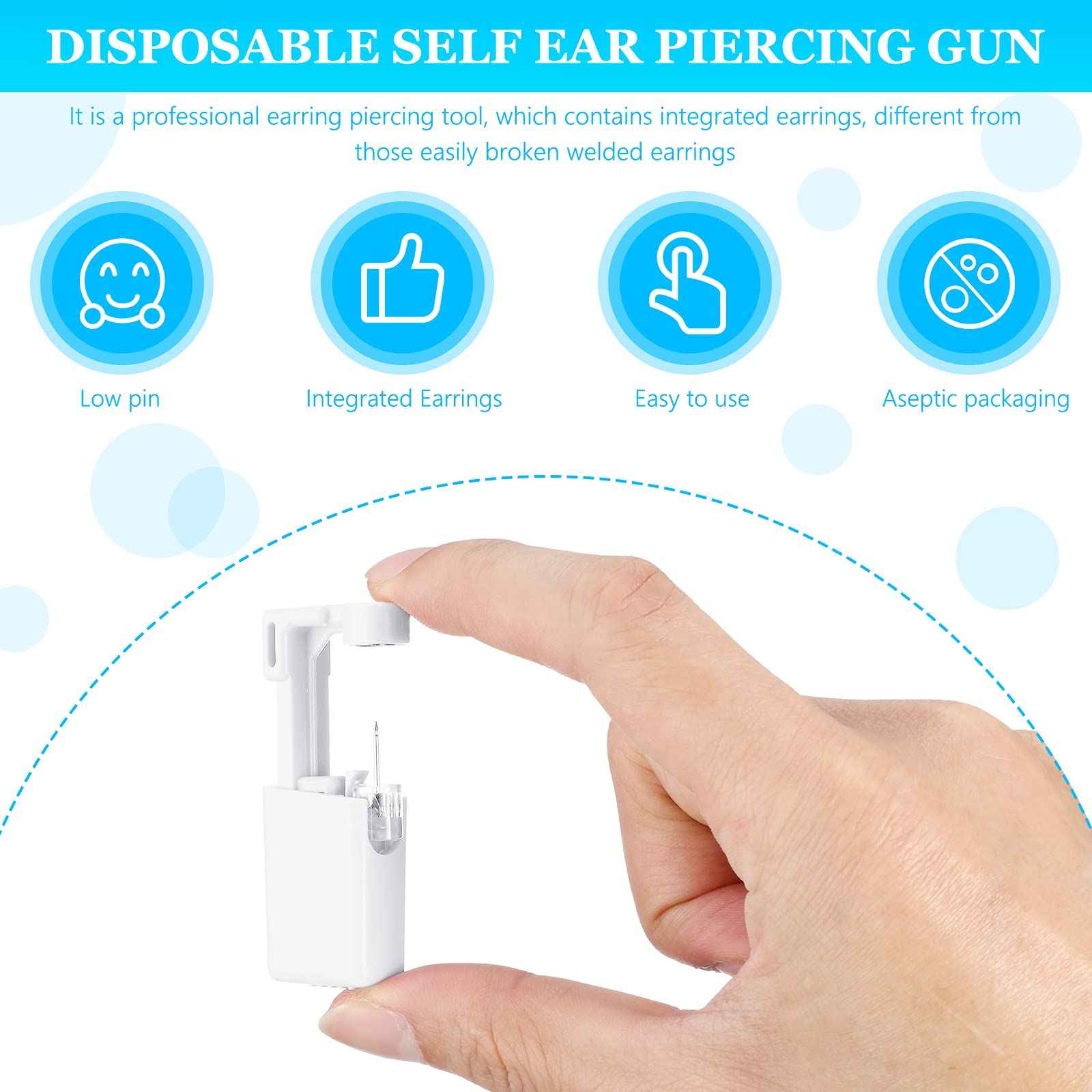 Mudder 16 Pcs Disposable Ear Piercing Gun Kit, Painless for Earlobes & Nose with Crystal Studs, Safe for Kids, Babies & Home Use(White)