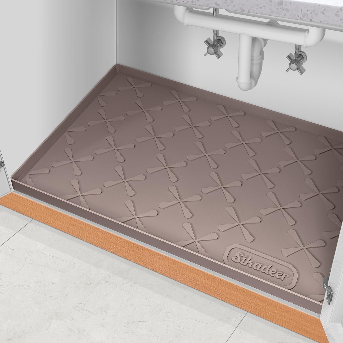 SIKADEER Under Sink Mat for Kitchen Waterproof, 22" x 22" Silicone Mat Cabinet Liner for Bathroom Under Sink Organizer with Raised Edge, Fits 24inch Standard Cabinet Under Sink Drip Tray Protector