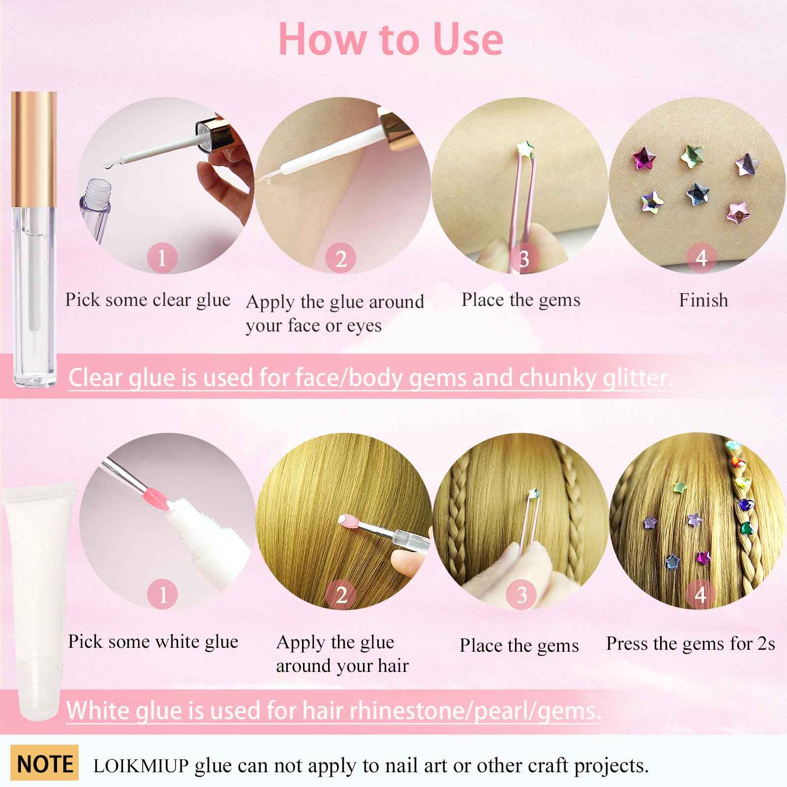 Face Body Glue for Gems Rhinestones, Glitter Glue Long Lasting Hair Adhesive, Designed for Eye Jewels Face Gems Hair Body Glitter Makeup