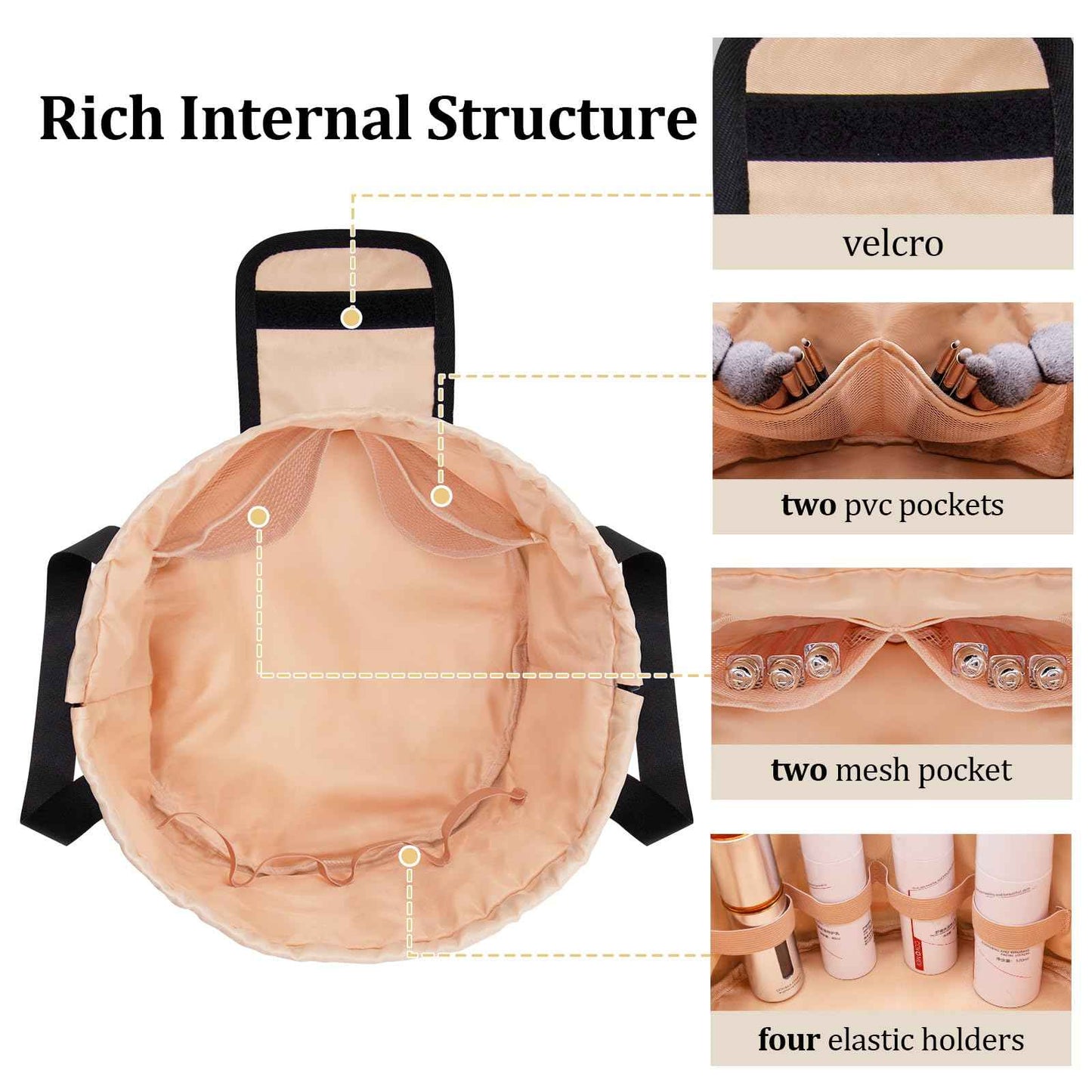 TAPMEI Barrel Drawstring Makeup Bag Large Travel Makeup Bag,Portable Large Capacity Cosmetic Bag Toiletry Organizer for Travel Accessories Make Up Essentials and Hair Product,Gifts (Black)