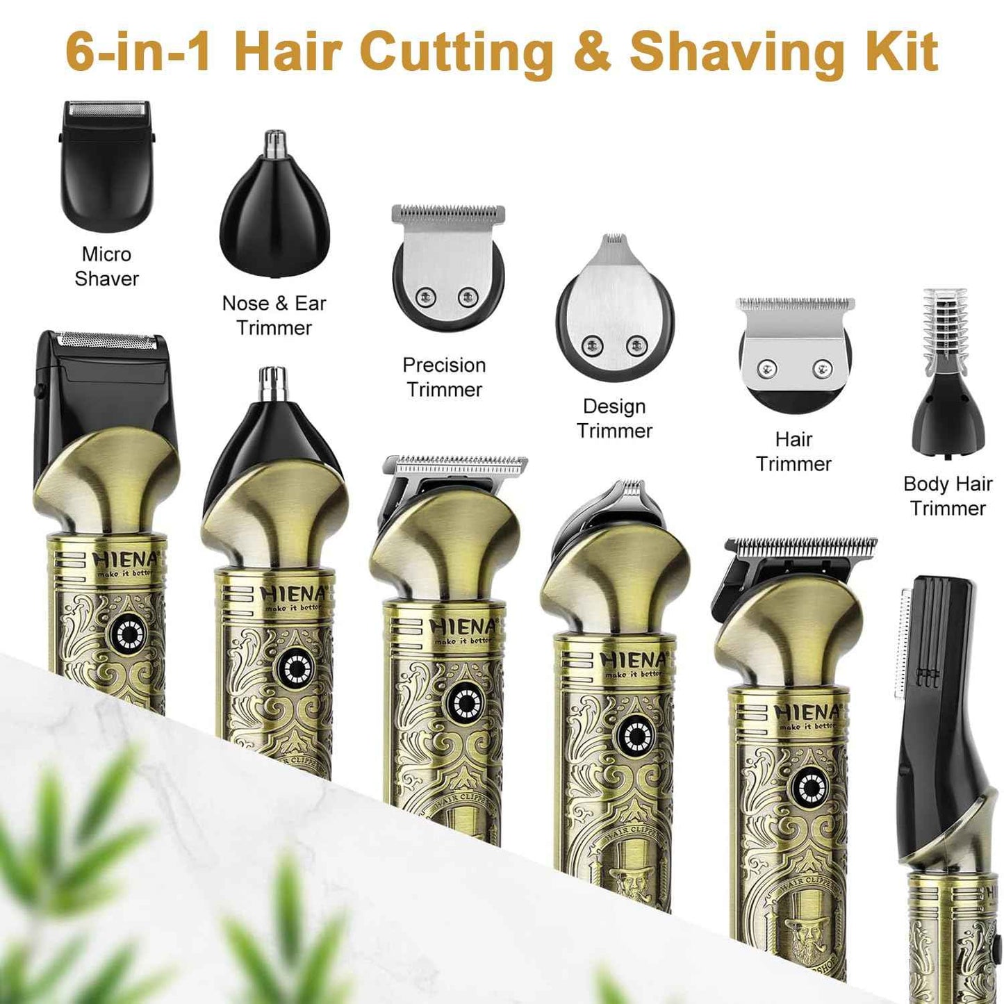 HIENA PRO Hair Clippers for Men Professional, Cordless Barber Clipper T-Blade Beard Trimmer Nose & Body Hair Trimmer Foil Shaver Grooming Kit, Electric Full Men's Hair Cutting Kit with 17 Guide Combs
