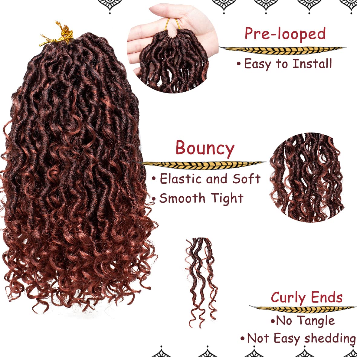 Beverlee 14 Inch, 8 Pcak Boho Faux Locs Boho Goddess Locs Pre Looped Soft Hippie Locs Synthetic Bohemian Curly Crochet Locs Hair for Black Women T27#