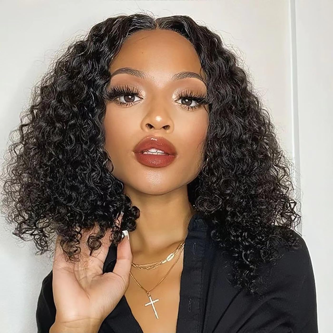 Maytune Wear and Go Glueless Wigs Human Hair Pre Plucked Pre Cut Deep Wave Curly Bob Wig Human Hair Lace Front Wigs for Black Women 4x4 Glueless Lace Closure Human Hair Bob Wigs 10 Inch