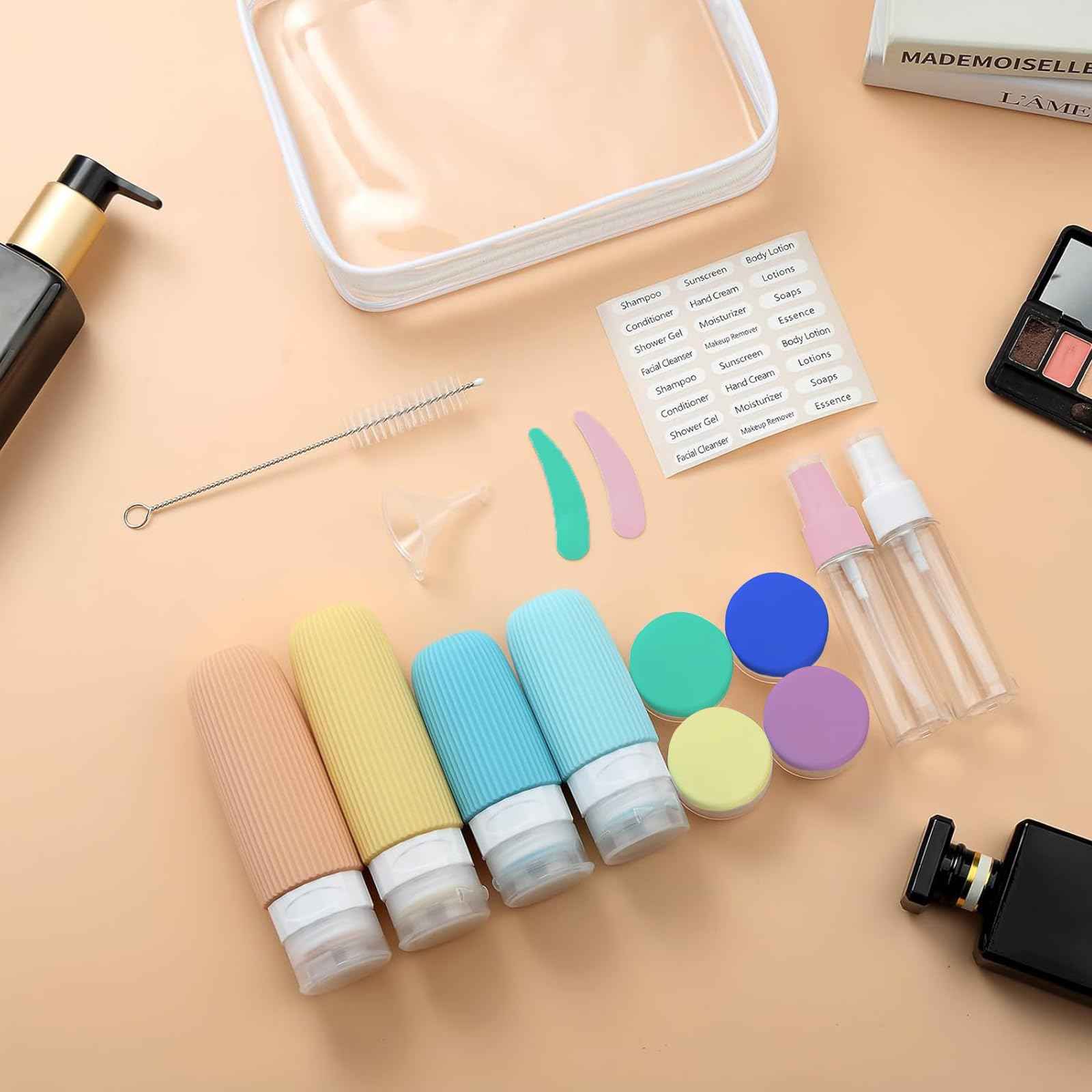 ZVAIS 16 Pack Travel Bottles for Toiletries Set, TSA Approved Leak Proof Silicone Travel Bottles for Toiletries, Refillable Travel Bottle for Conditioner and Shampoo Lotion & Body Wash Accessories