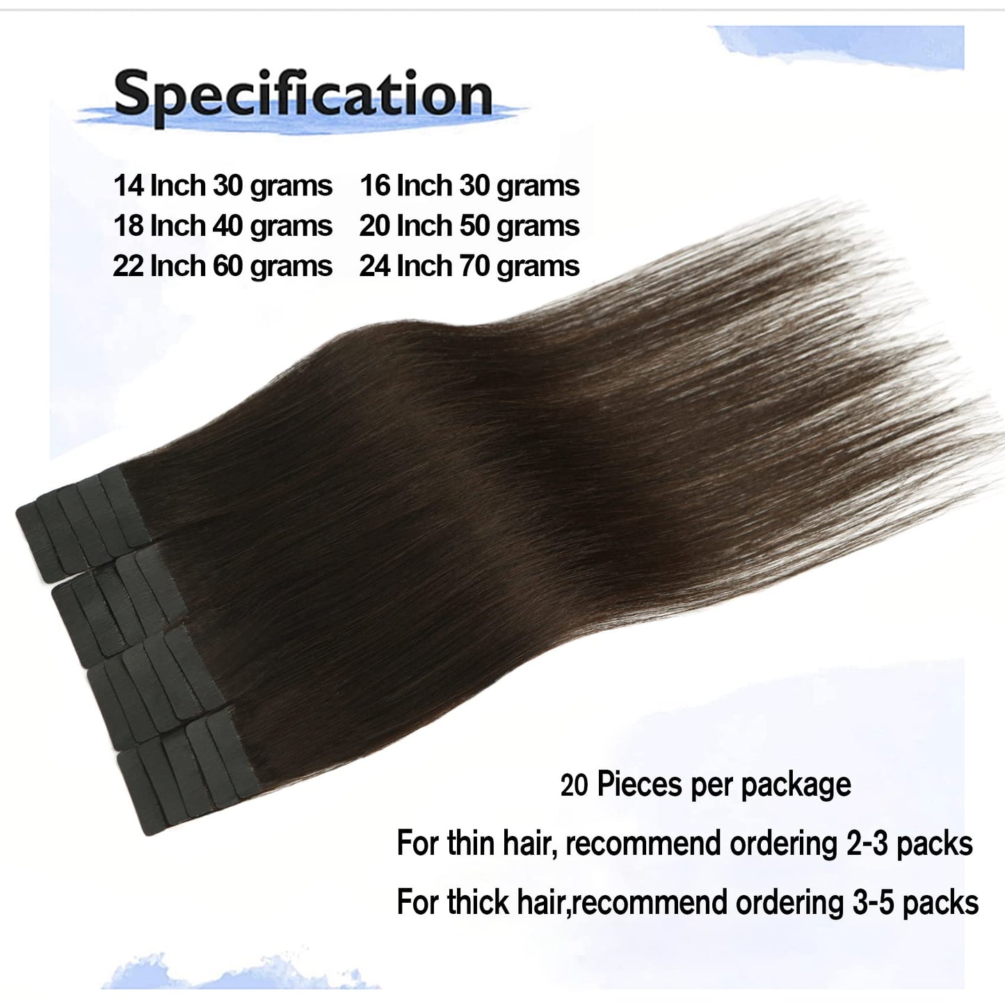 Aison Dark Brown Invisible Tape in Hair Extensions Human Hair 16 Inches 30g 20 Pcs/Pack Tape ins Human Hair Extensions Invisible Tape in Extensions