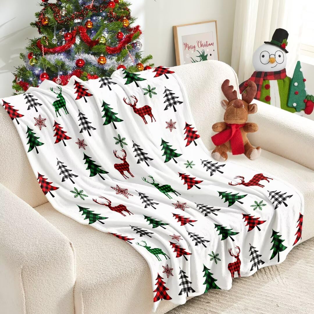 Jameswish Christmas Blanket Christmas Tree Deer Flannel Throw Blanket Soft Plush Blanket for Couch Sofa Bed Christmas Home Decor 50x60”